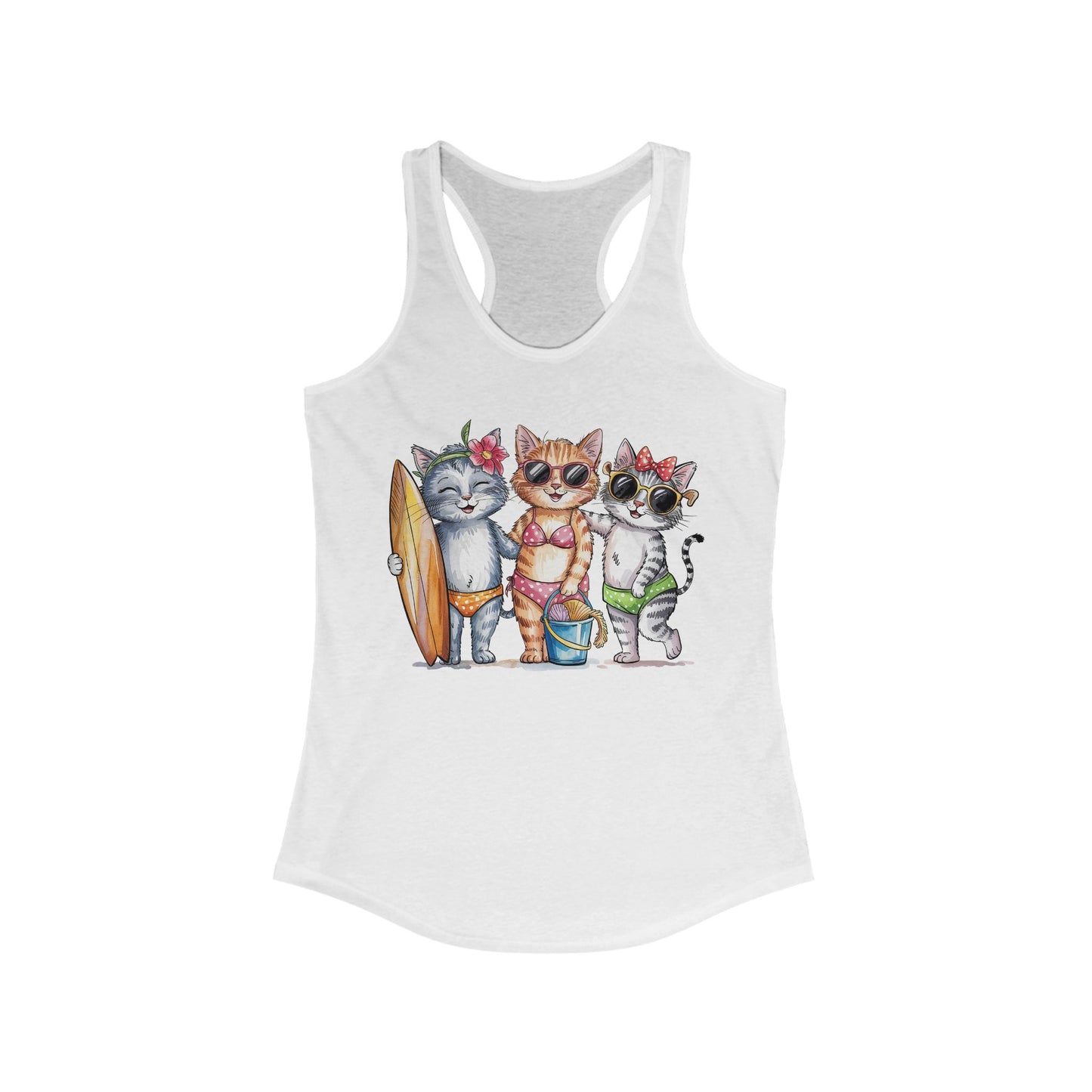😻🌴 Tres gatos en traje de baño: Camiseta de tirantes con espalda nadadora para un día de playa perfecto