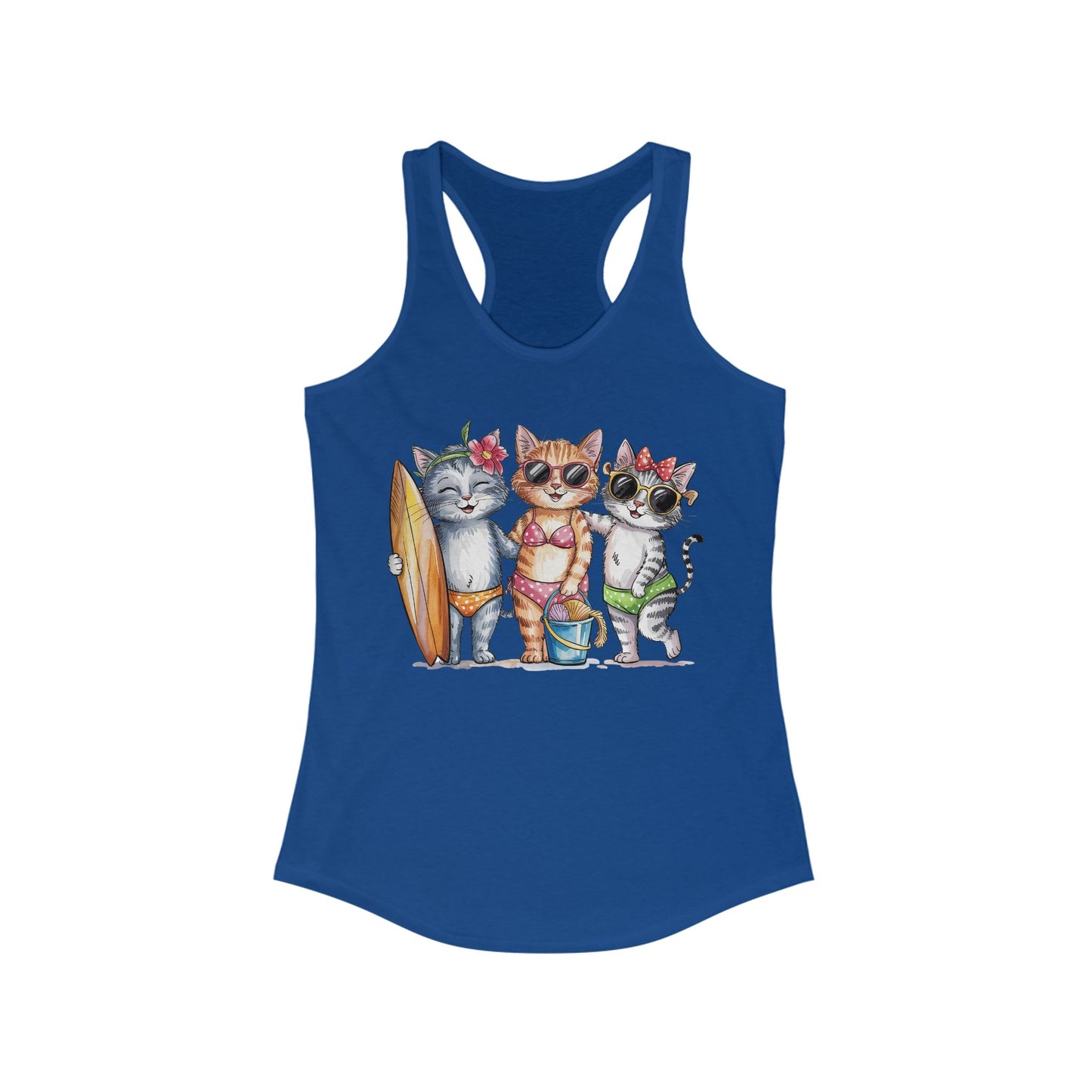 😻🌴 Tres gatos en traje de baño: Camiseta de tirantes con espalda nadadora para un día de playa perfecto