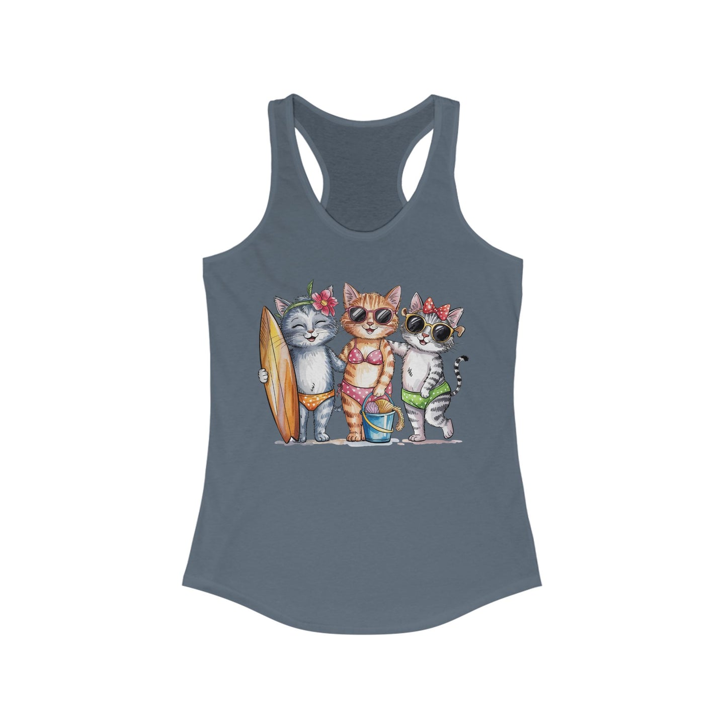 😻🌴 Tres gatos en traje de baño: Camiseta de tirantes con espalda nadadora para un día de playa perfecto