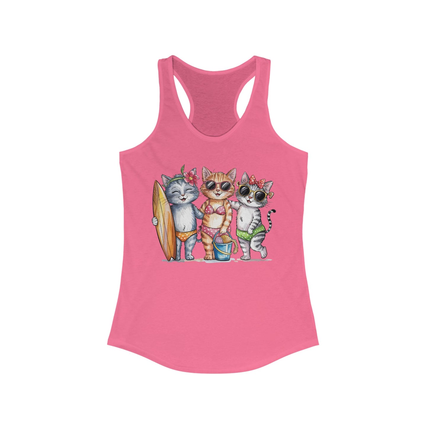 😻🌴 Tres gatos en traje de baño: Camiseta de tirantes con espalda nadadora para un día de playa perfecto