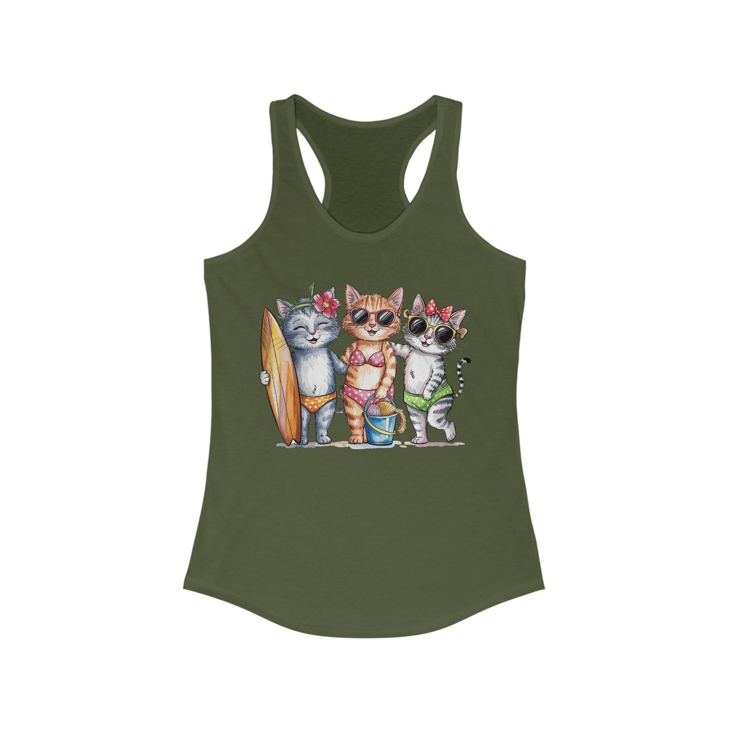 😻🌴 Tres gatos en traje de baño: Camiseta de tirantes con espalda nadadora para un día de playa perfecto