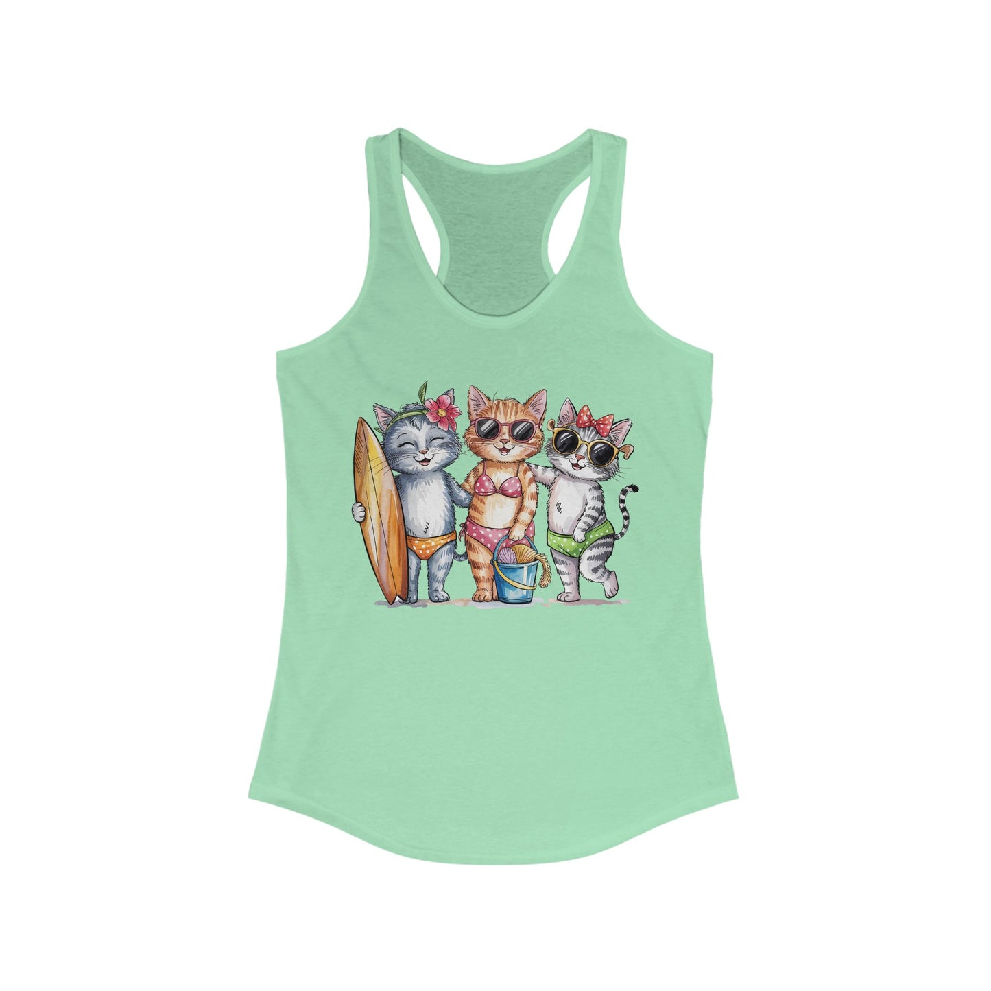 😻🌴 Tres gatos en traje de baño: Camiseta de tirantes con espalda nadadora para un día de playa perfecto
