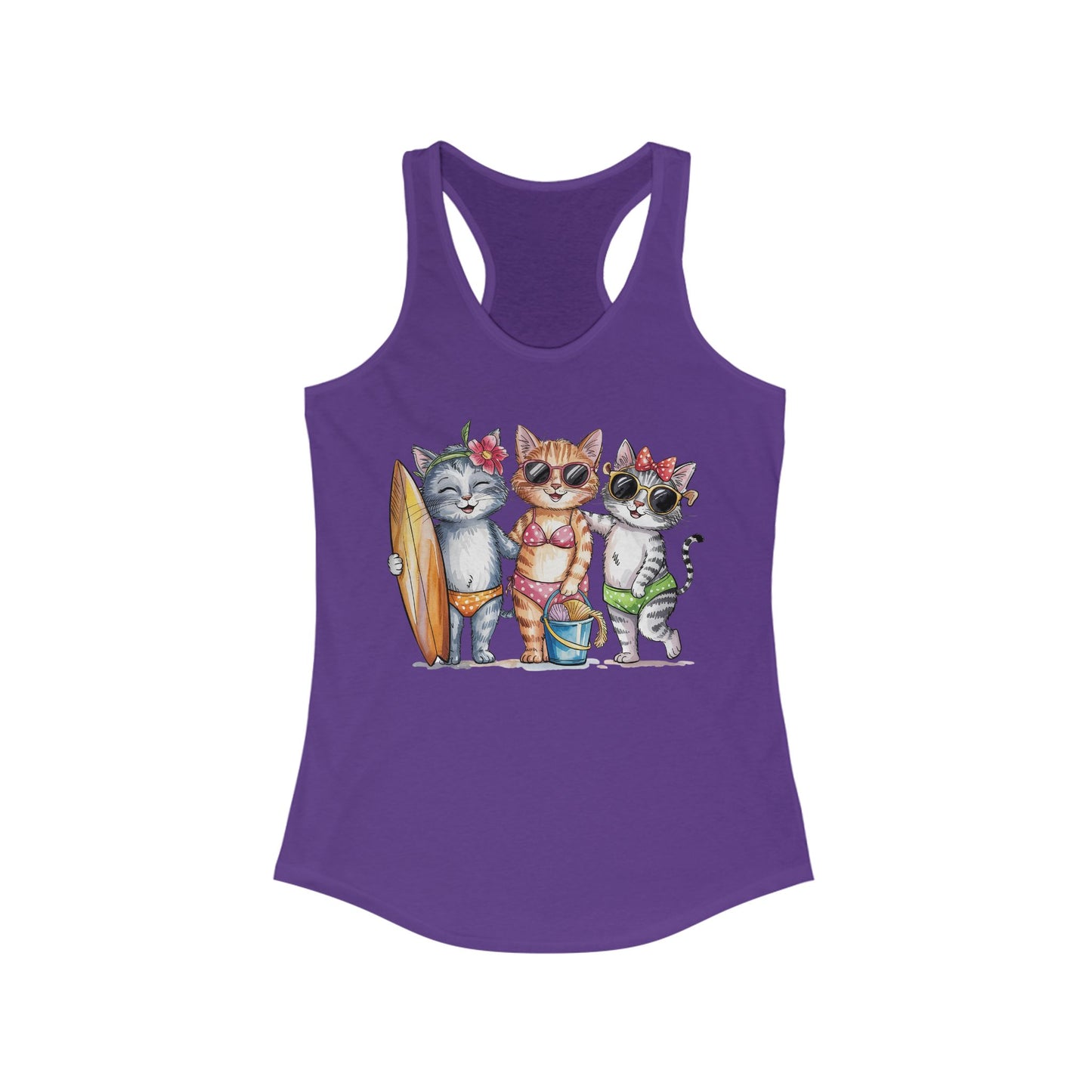 😻🌴 Tres gatos en traje de baño: Camiseta de tirantes con espalda nadadora para un día de playa perfecto