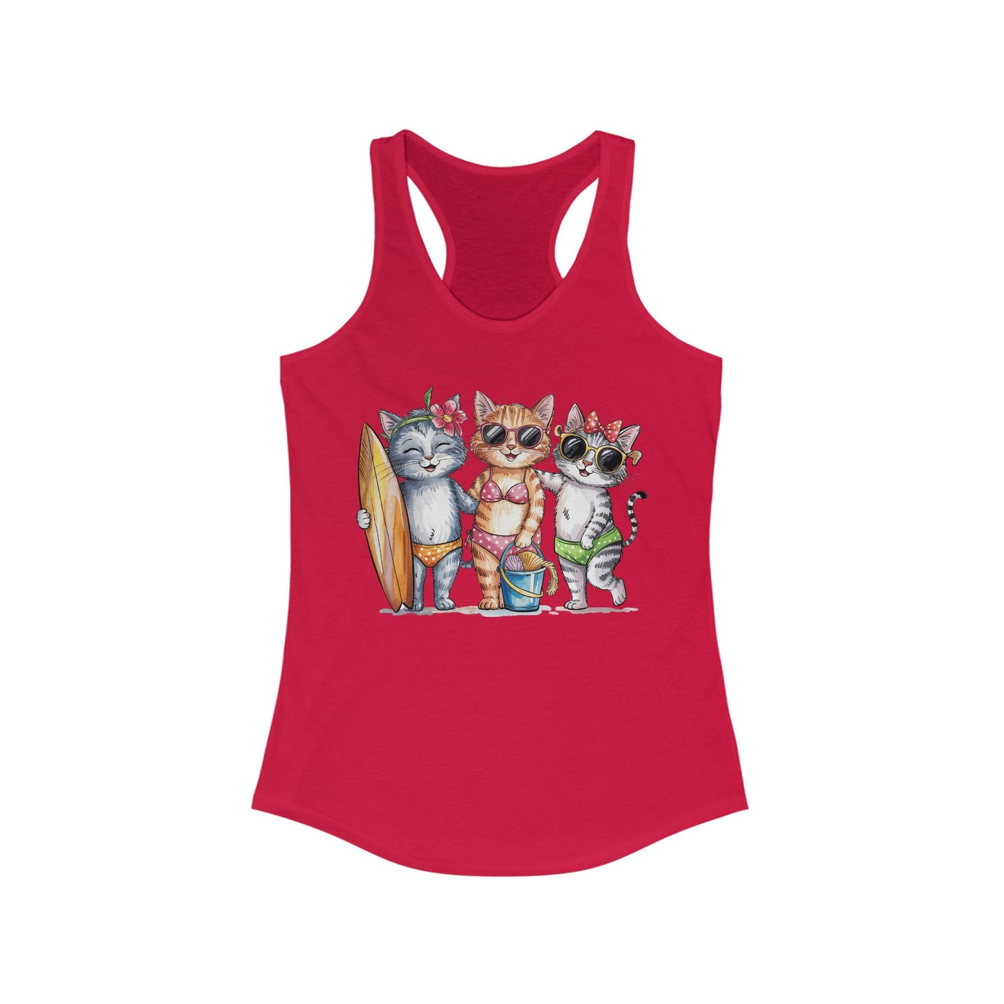 😻🌴 Tres gatos en traje de baño: Camiseta de tirantes con espalda nadadora para un día de playa perfecto