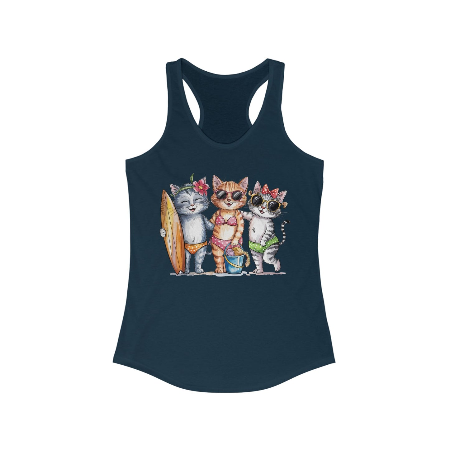 😻🌴 Tres gatos en traje de baño: Camiseta de tirantes con espalda nadadora para un día de playa perfecto