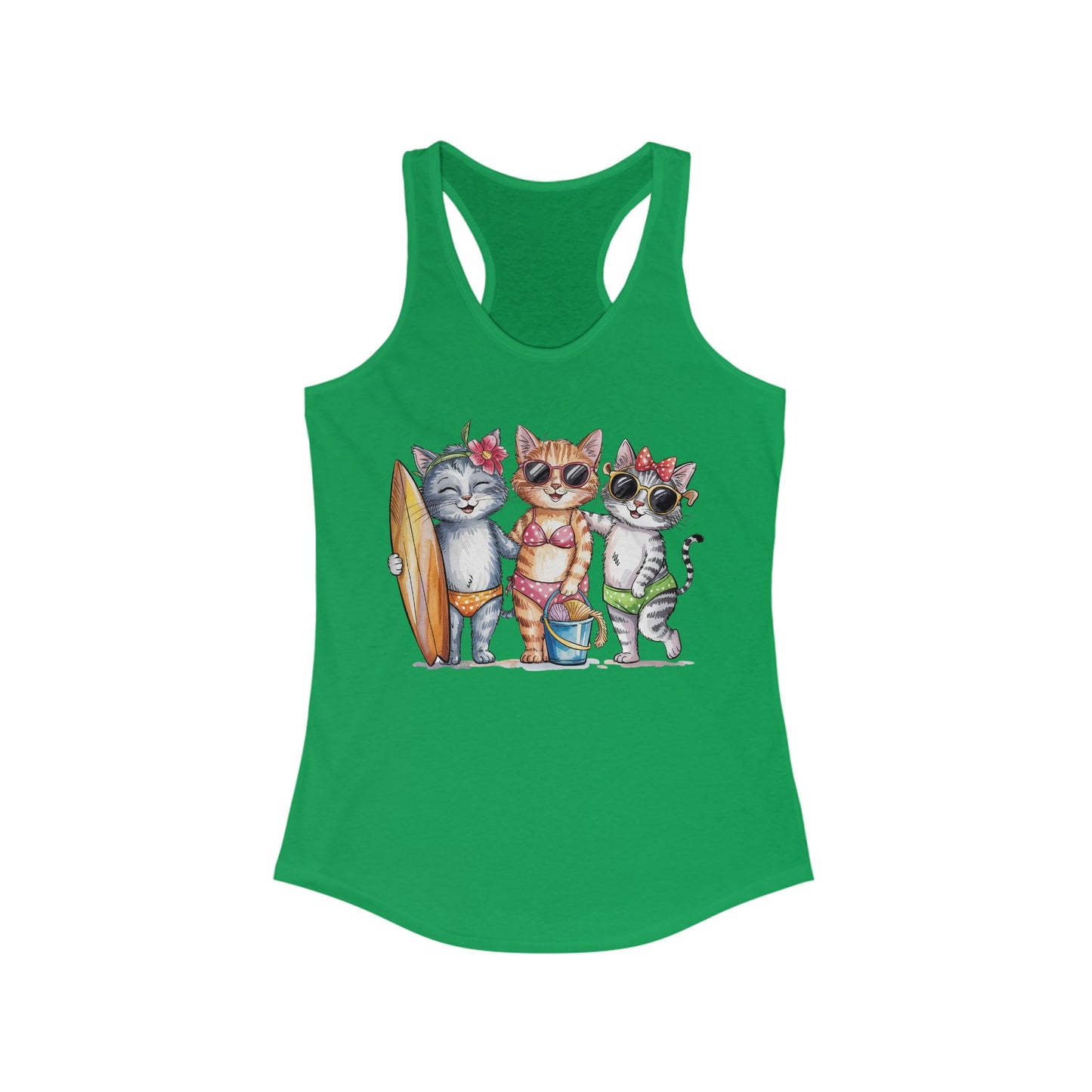 😻🌴 Tres gatos en traje de baño: Camiseta de tirantes con espalda nadadora para un día de playa perfecto