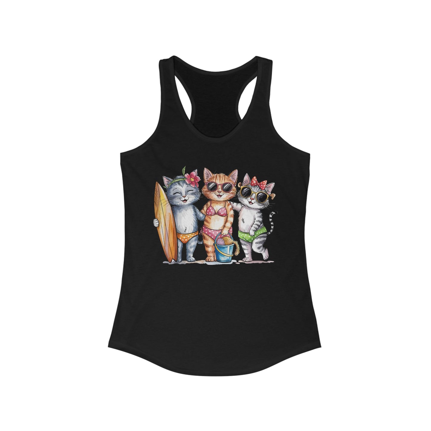 😻🌴 Tres gatos en traje de baño: Camiseta de tirantes con espalda nadadora para un día de playa perfecto