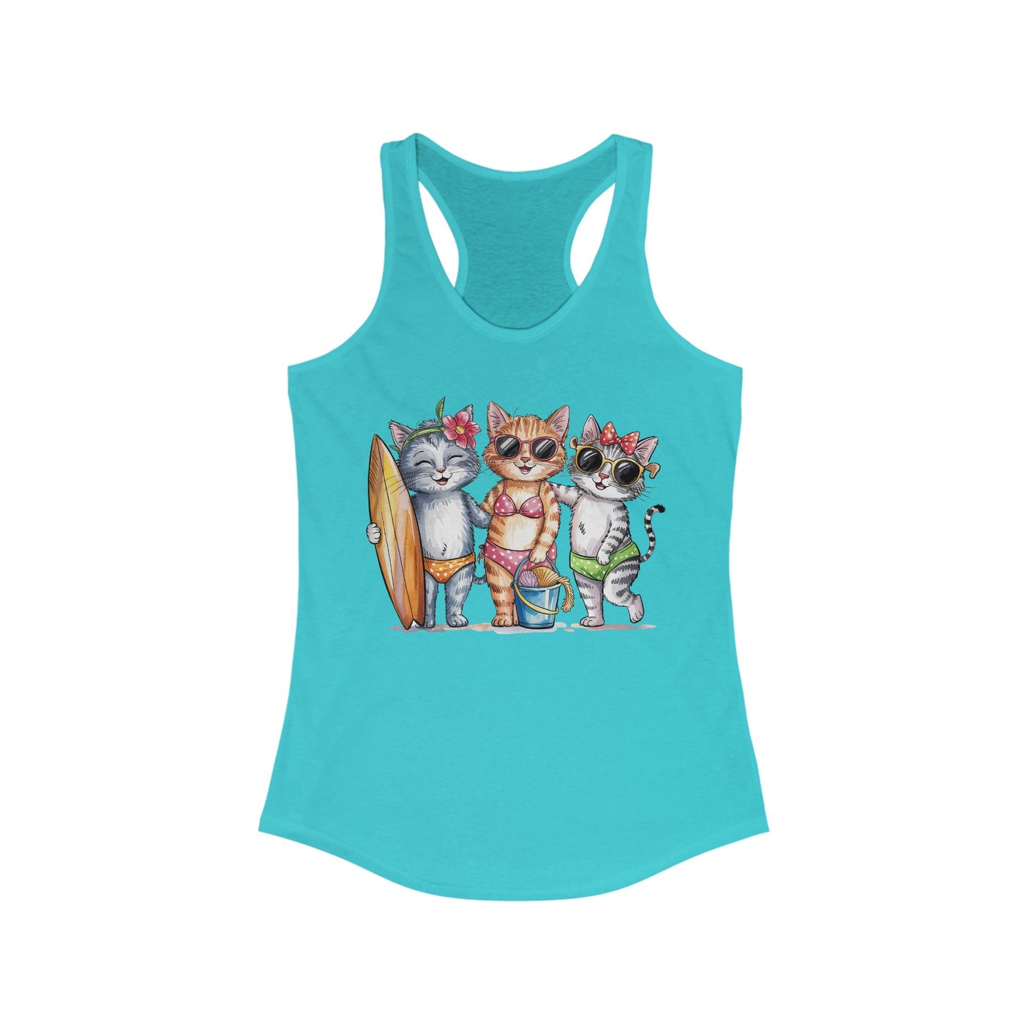 😻🌴 Tres gatos en traje de baño: Camiseta de tirantes con espalda nadadora para un día de playa perfecto