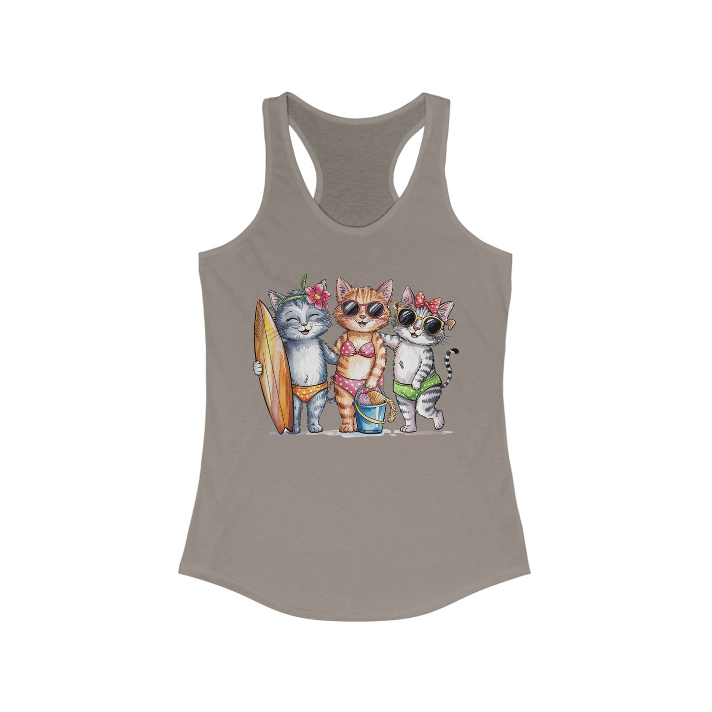 😻🌴 Tres gatos en traje de baño: Camiseta de tirantes con espalda nadadora para un día de playa perfecto