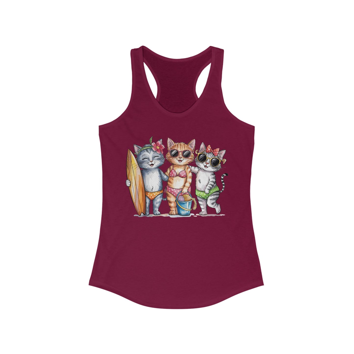 😻🌴 Tres gatos en traje de baño: Camiseta de tirantes con espalda nadadora para un día de playa perfecto