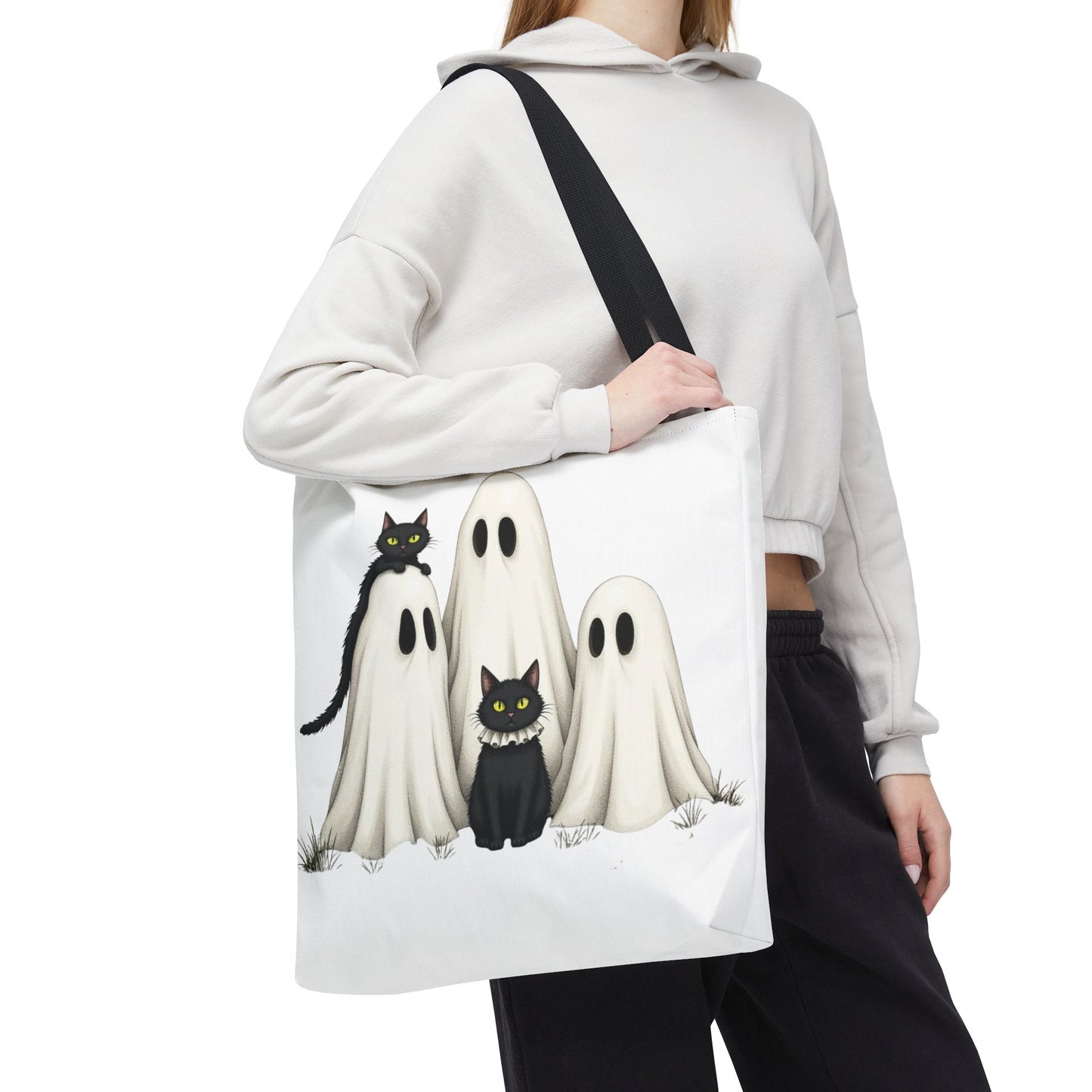 ๐โโฌ Ghosts & Black Cats Halloween Tote Bag โ Spooky Chic Retro Vibes ๐ป๐