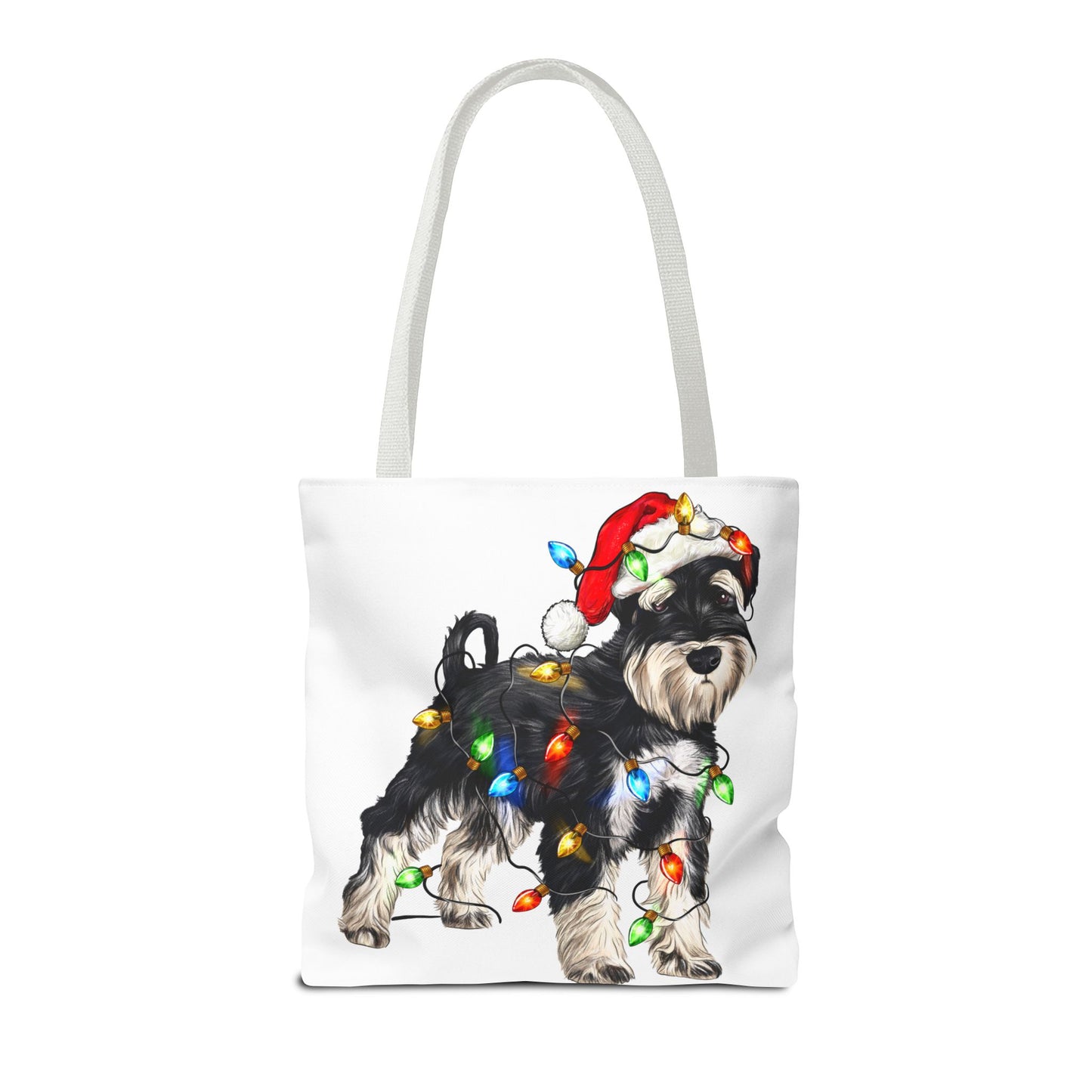 🎄 I Love My Schnauzer Tote Bag – Christmas Lights & Holiday Woofs 🐾