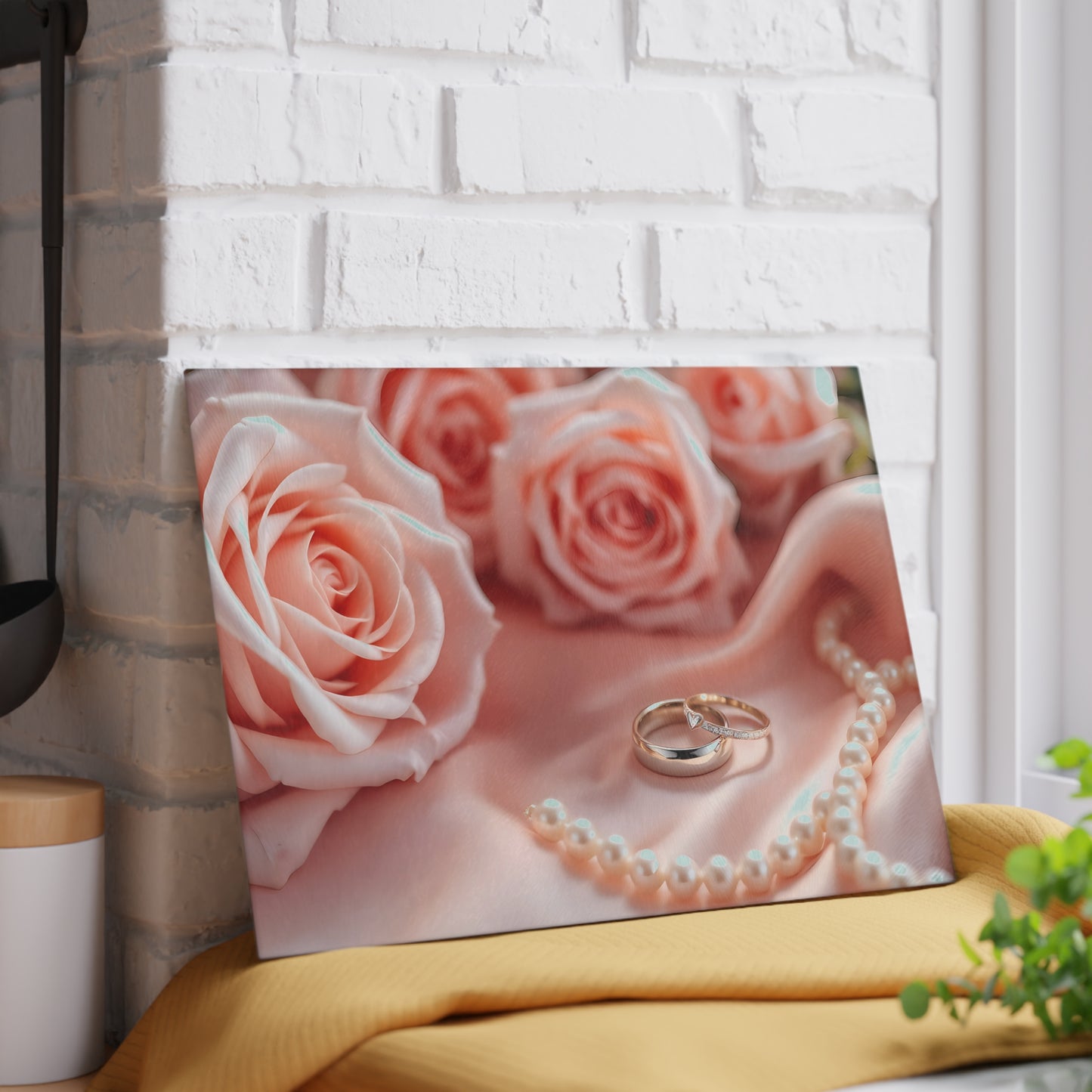 💍 Elegant Wedding Rings Cutting Board – Romance, Roses & Timeless Charm