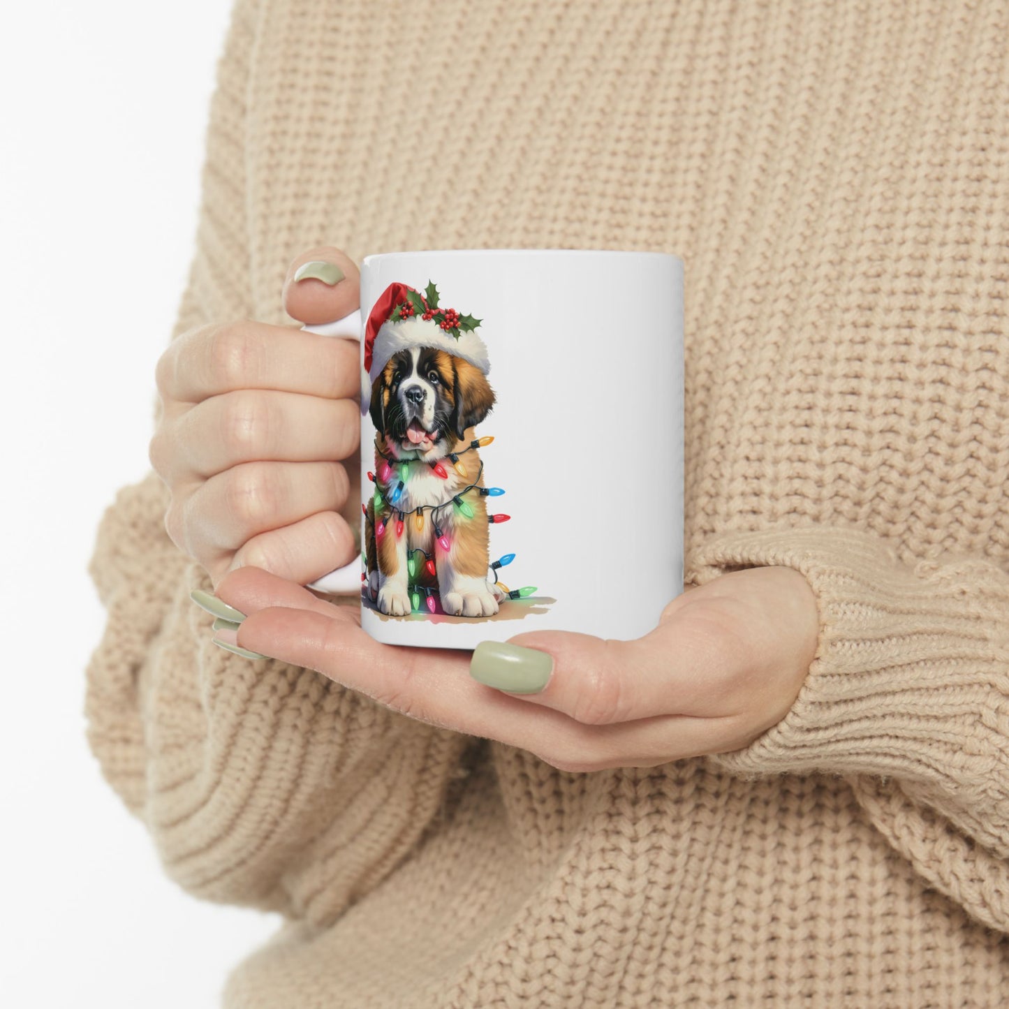🎄 Saint Bernard Christmas Lights Mug – Festive Cheer with a Fluffy Twist 🐶