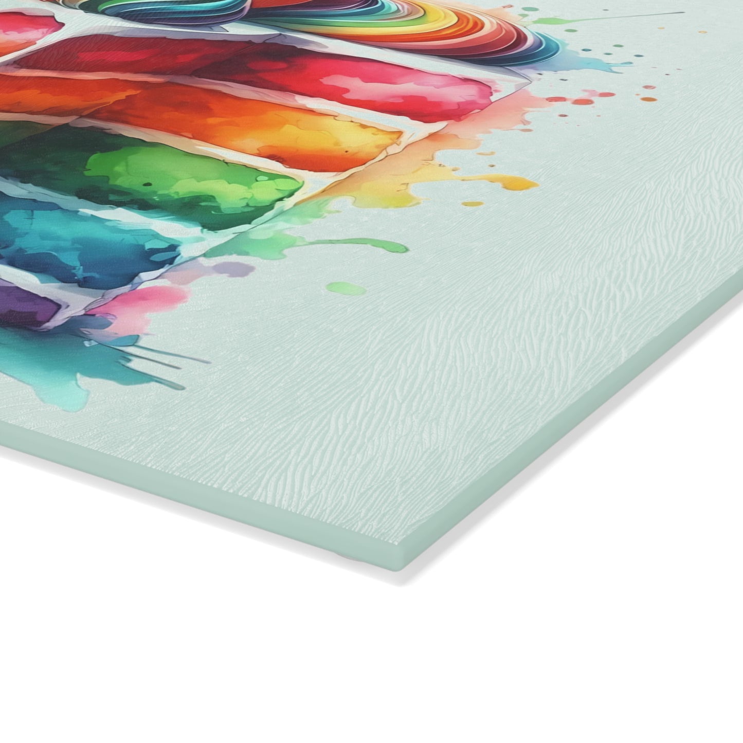 Tabla de cortar de vidrio templado con diseño de pastel arcoíris