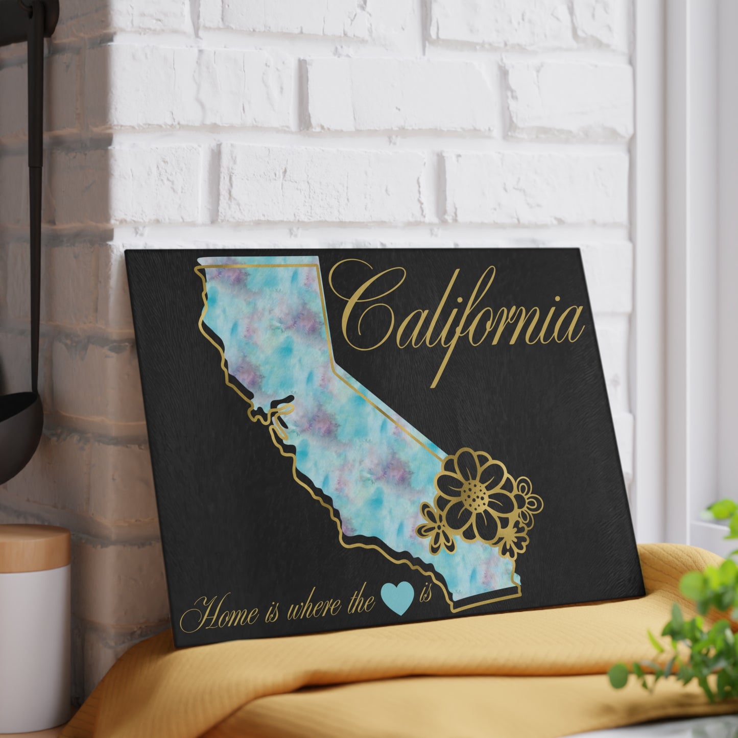 🪷 California Floral State Cutting Board – Watercolor West Coast Elegance for Your Kitchen 🌊