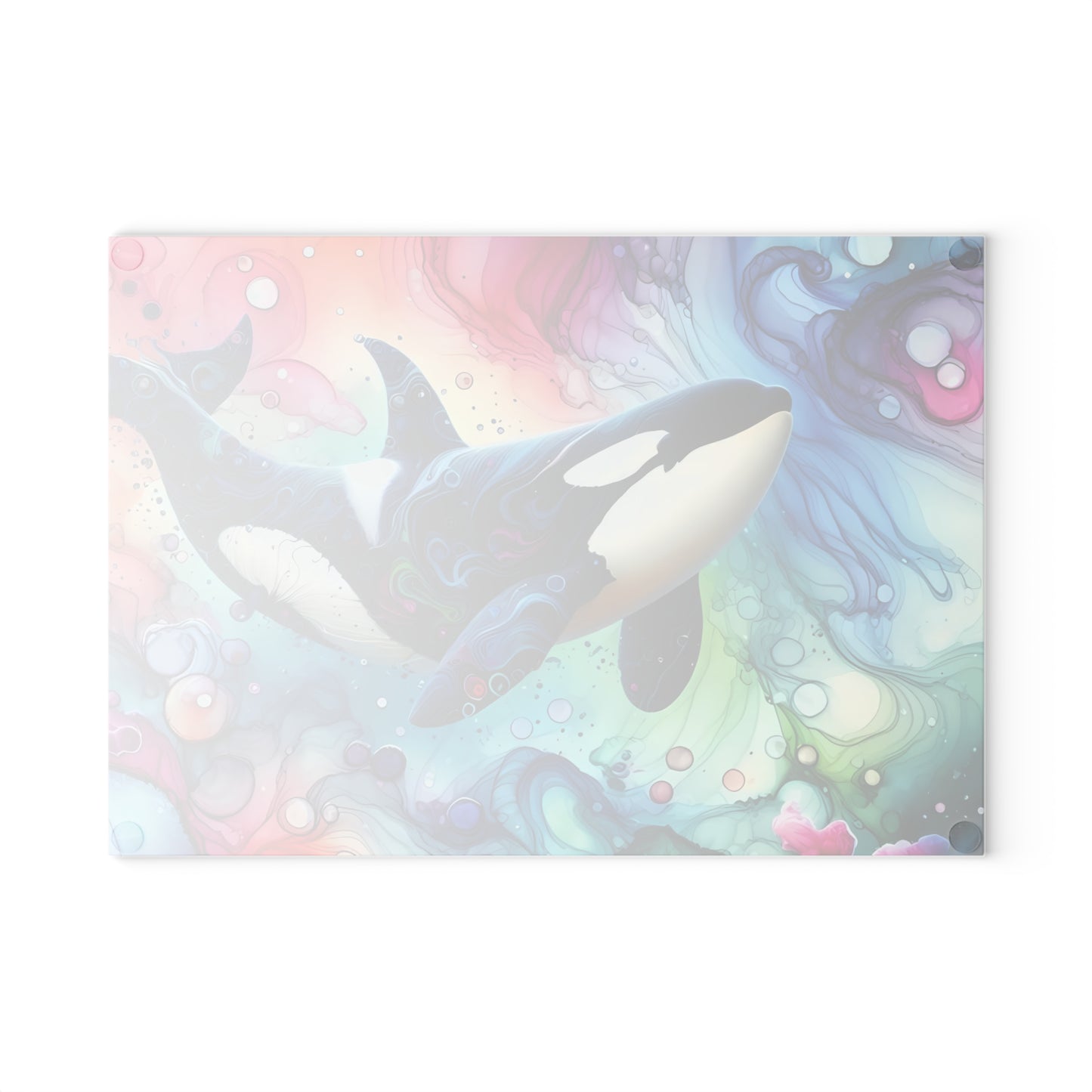 Tabla de cortar de vidrio con orca en acuarela: arte oceánico audaz para cocinas artísticas