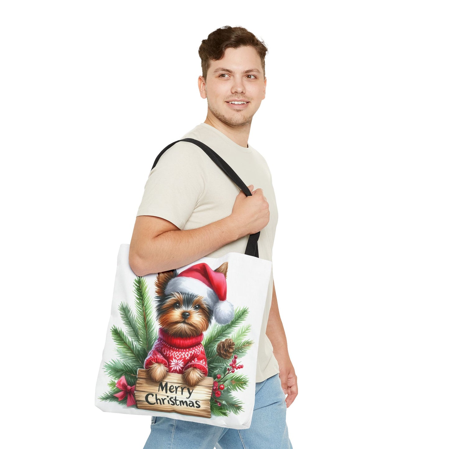 📦🐶 Yorkie Christmas Tote Bag – Tiny Terrier Holiday Charm in Every Carry 🎄