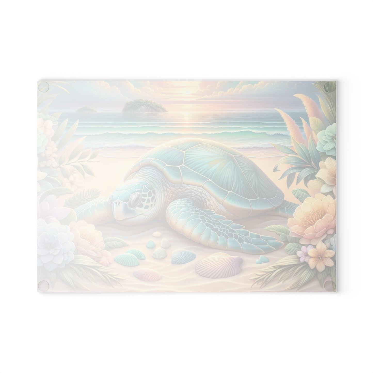 Tabla de cortar con diseño de tortuga marina y flores de playa: un escape tranquilo al océano para tu cocina