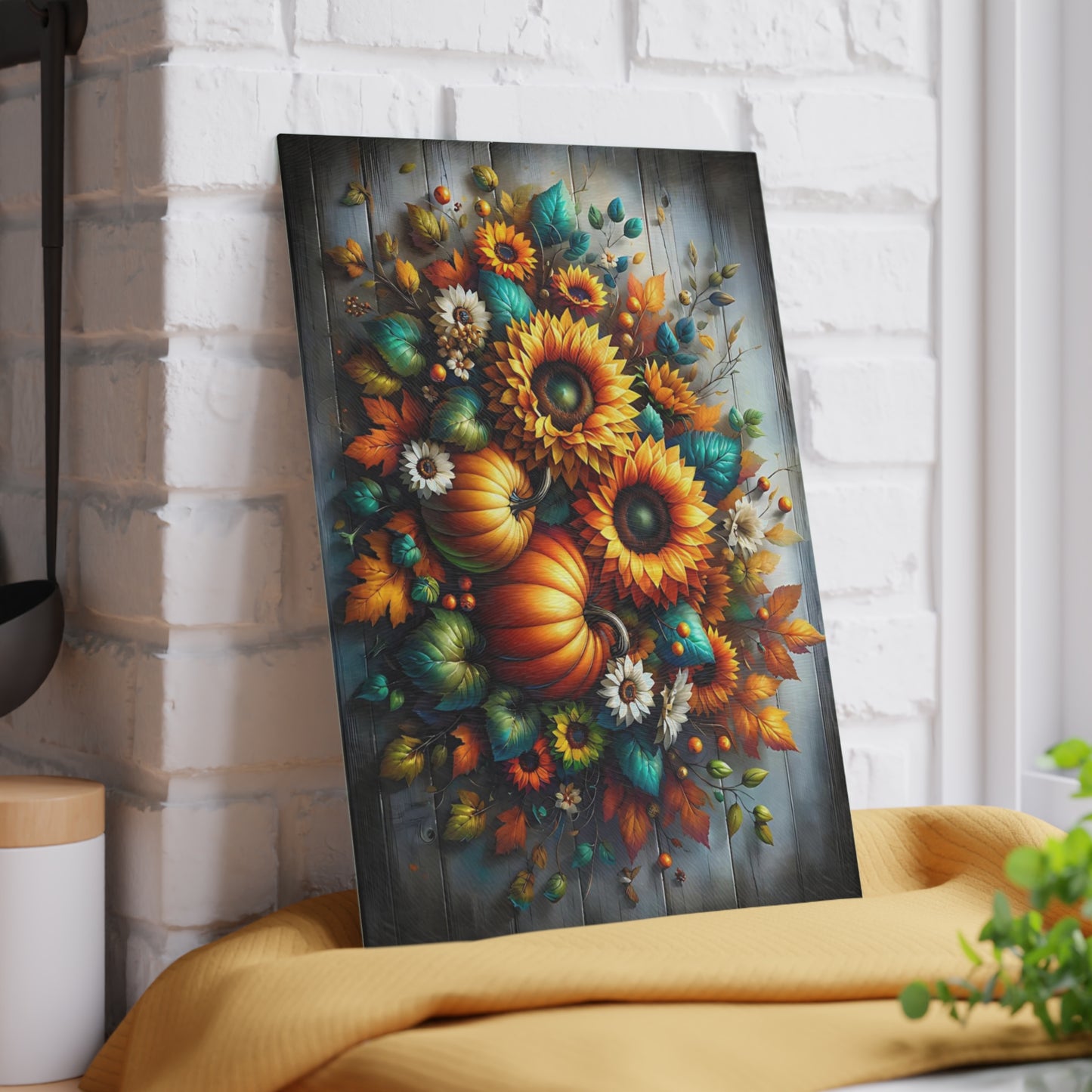 🌻🎃 Autumn Sunflower & Pumpkin Cutting Board – Rustic Harvest Charm for Your Kitchen 🍂✨