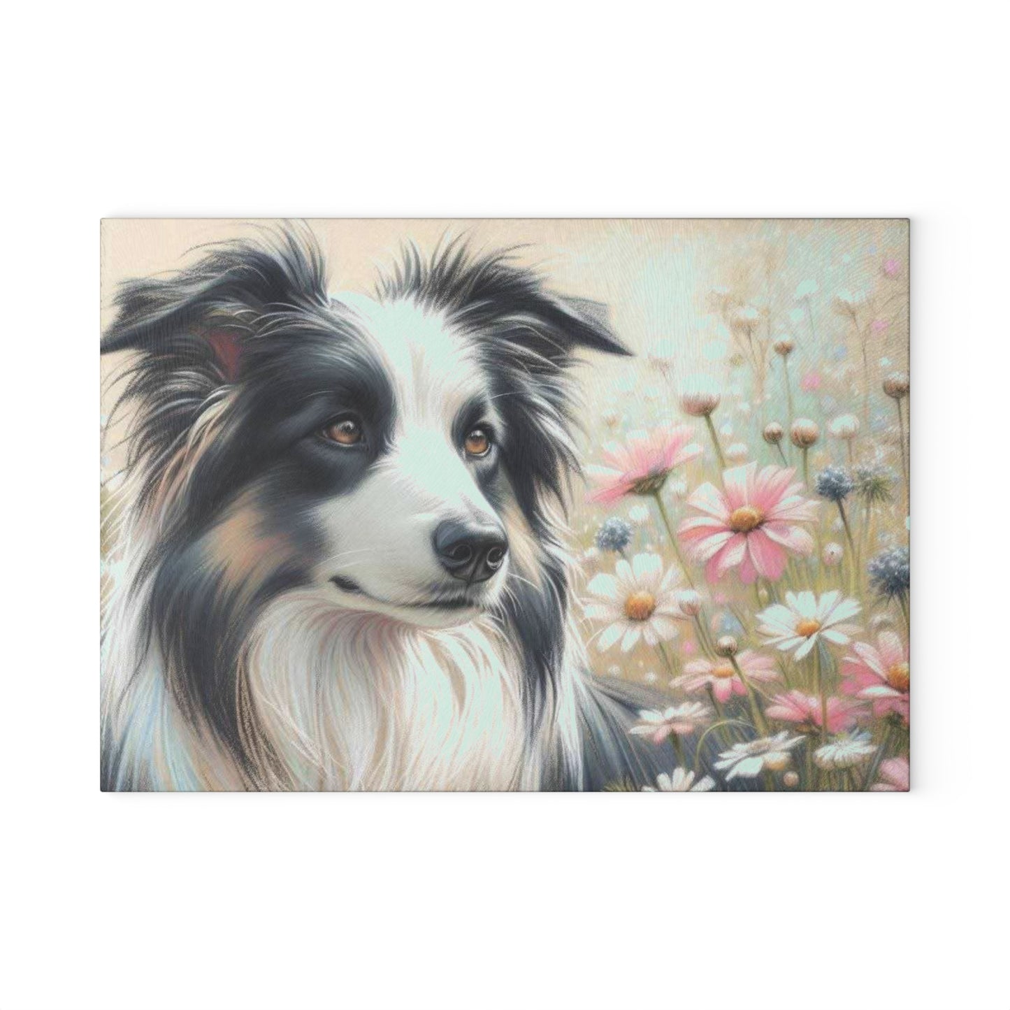 🌼 Border Collie in Bloom Cutting Board – Graceful Elegance for Dog-Loving Homes