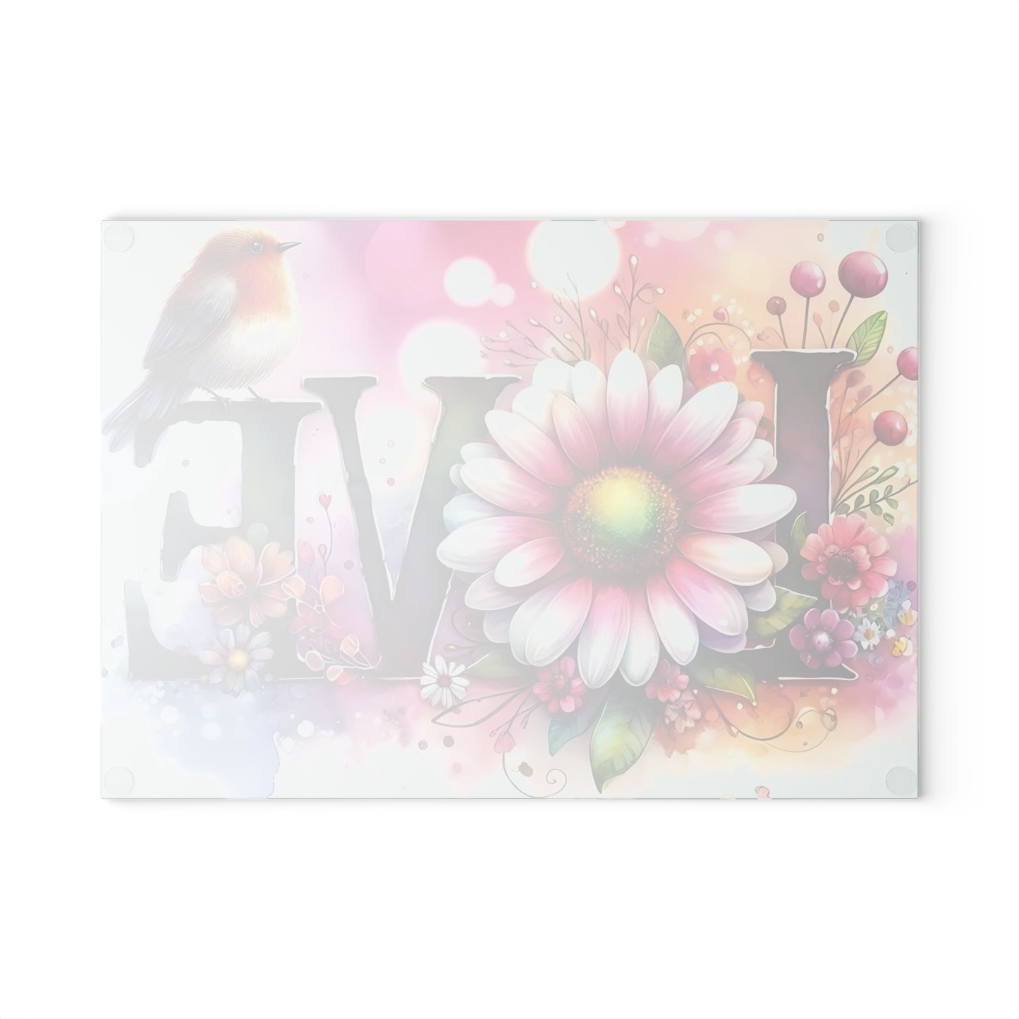 Tabla de cortar, diseño de amor con pájaros y girasoles, decoración de cocina, bandeja de vidrio para servir, regalo de inauguración de la casa, utensilio de cocina