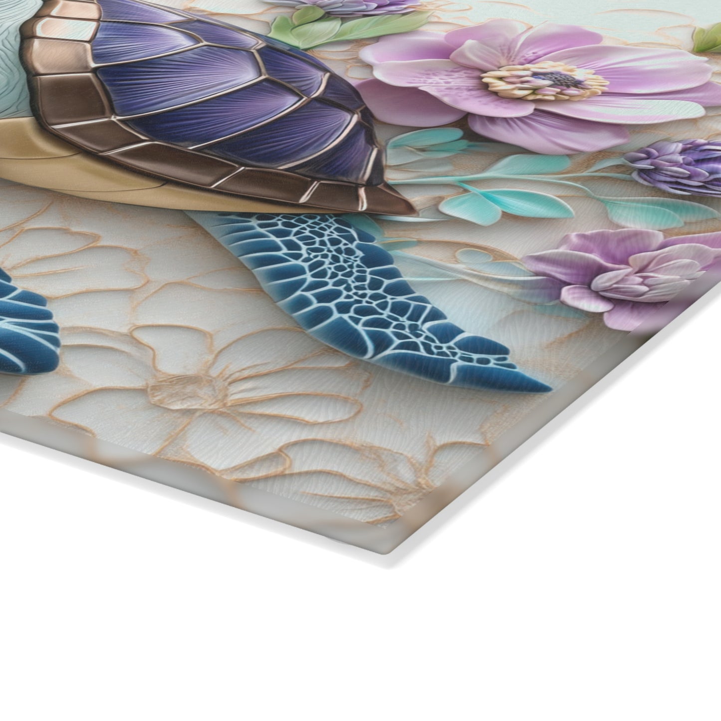 🐢 Floral Sea Turtle Cutting Board – Ocean Beauty Meets Botanical Elegance