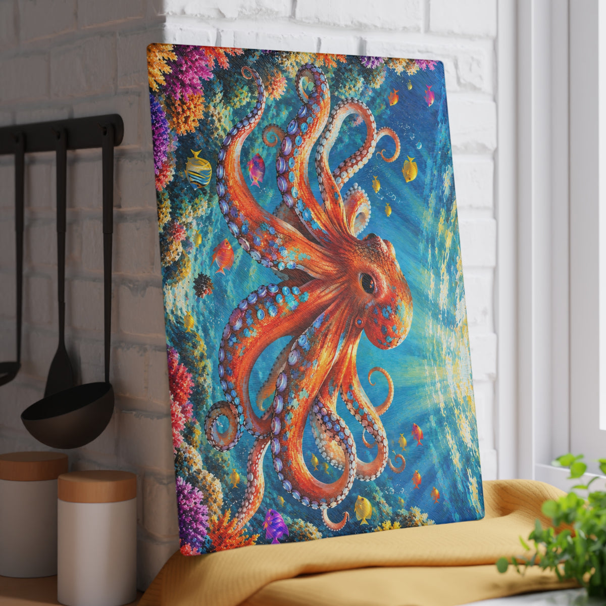 Colorful Octopus Underwater Ocean Glass Cutting Board