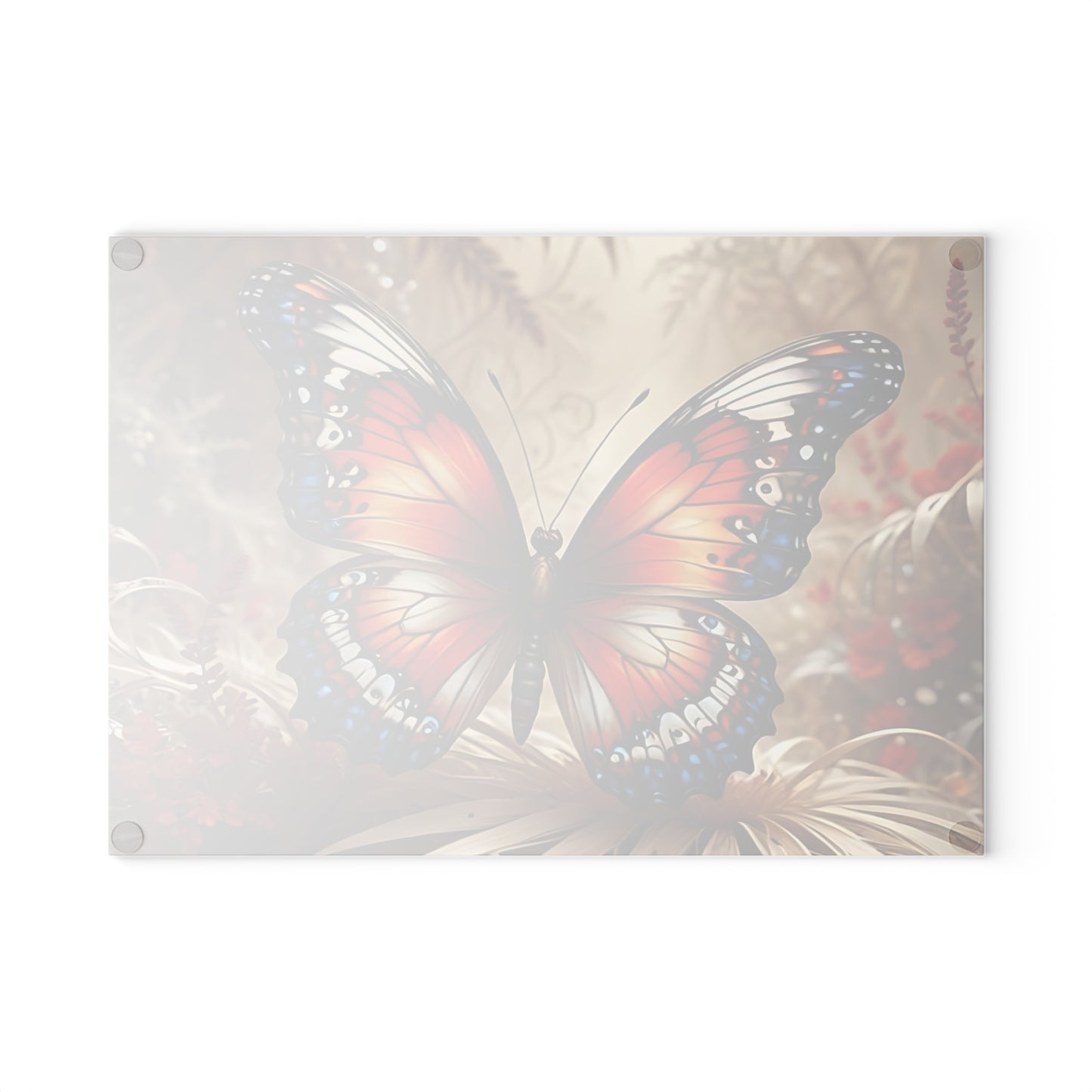Hermosa tabla de cortar de vidrio con forma de mariposa, decoración de mariposas, tabla de cortar, decoración de cocina, arte de cocina, tabla para servir, regalo de pavo real, regalo de mariposa, tabla de cortar floral