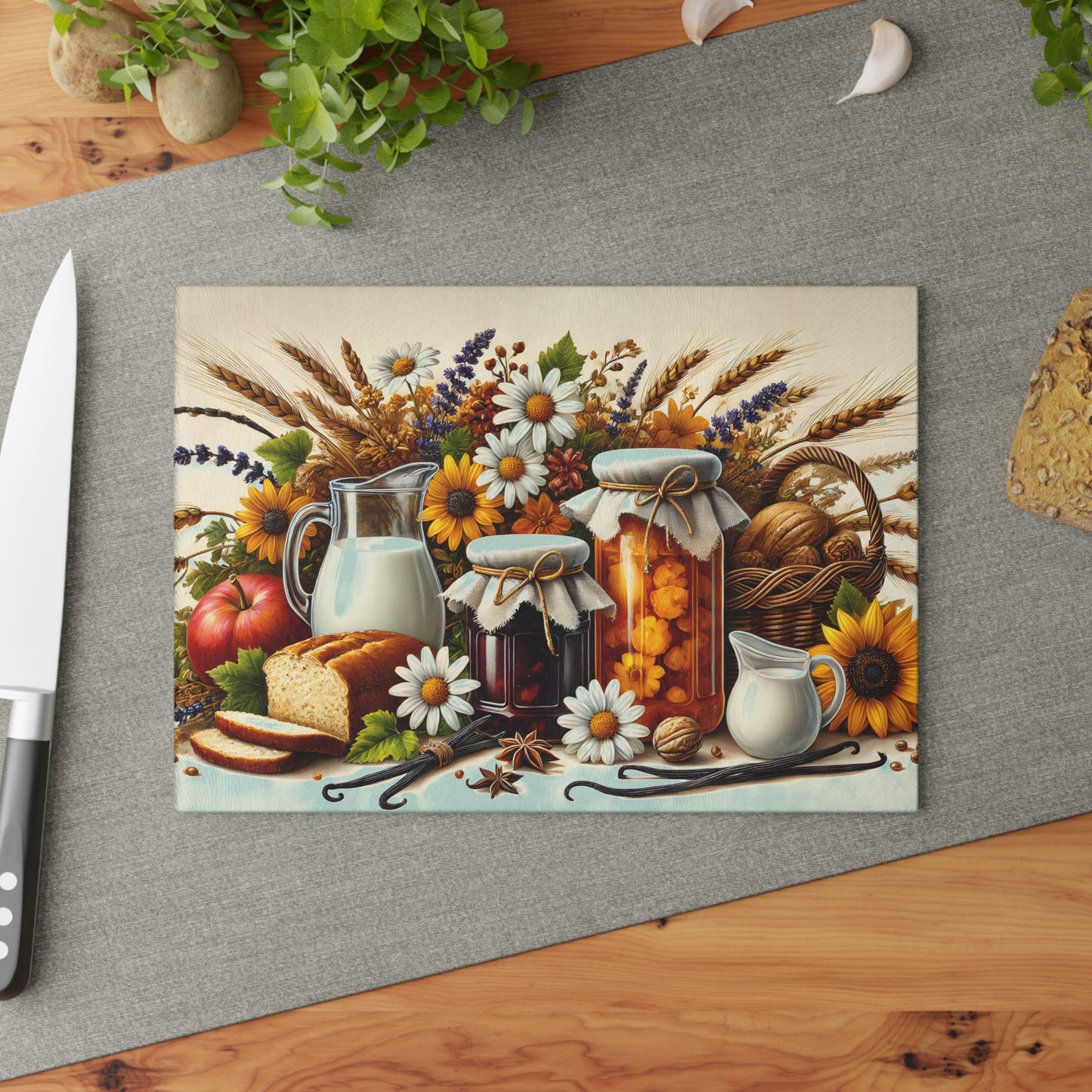 🍞🌻 Country Harvest Cutting Board – Rustic Autumn Charm for Your Kitchen