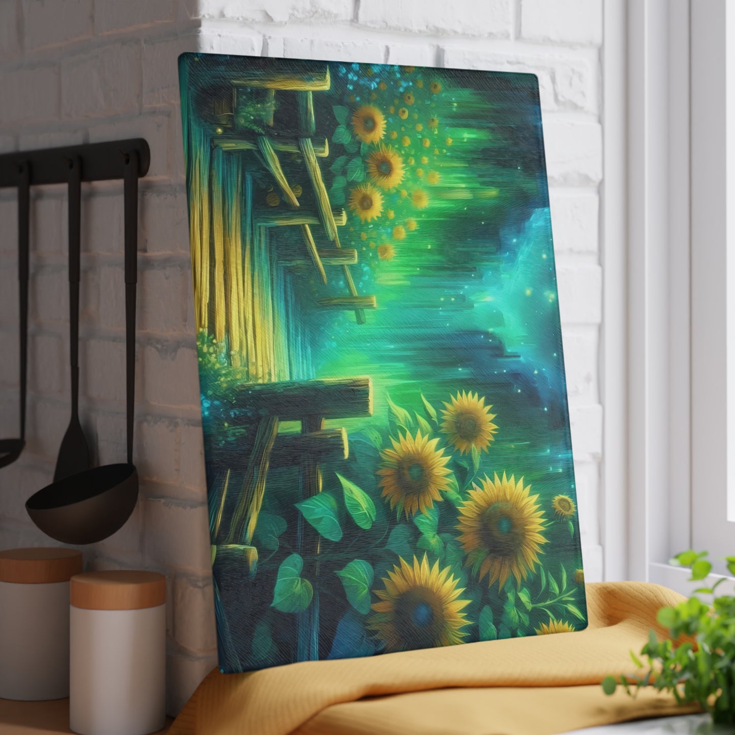 Tabla de cortar de vidrio templado con diseño de girasol: ¡Ilumina tu cocina!