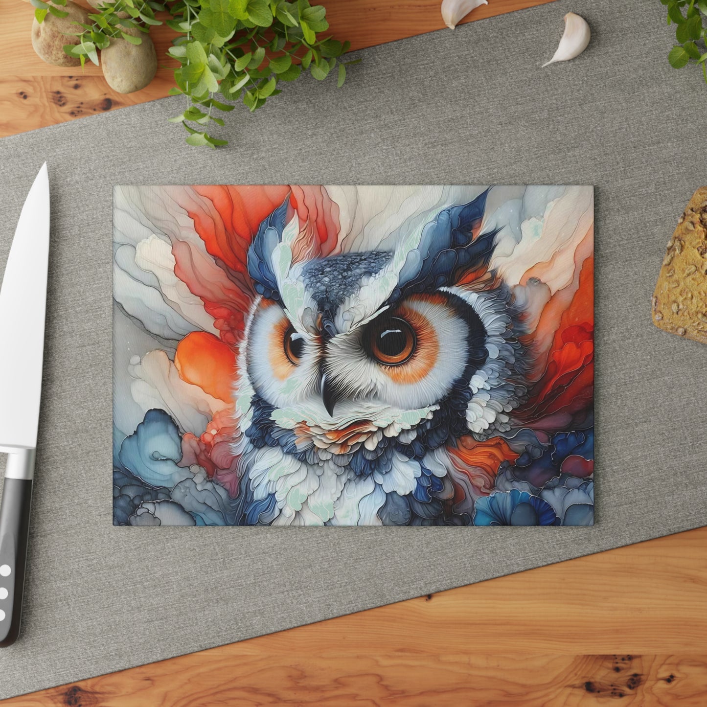 Owl Cutting Board, Charcuterie Board, unique cutting board, Tempered Glass Cutting Board, Housewarming Gift, Custom cutting board
