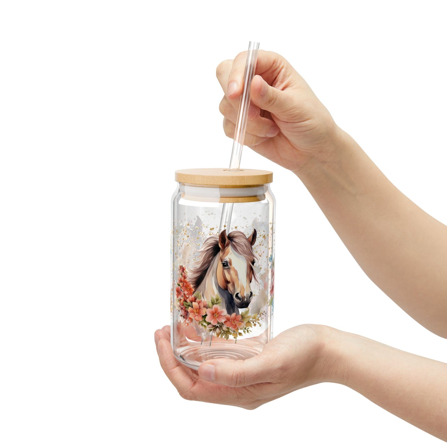 🐴🌸 Floral Horse Beauty Sipper Glass – Country Charm in Every Sip 🌟