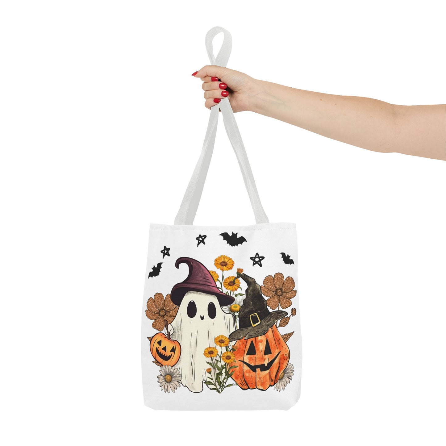 🎃 Ghost & Pumpkin Floral Tote Bag – Whimsical Halloween Charm 👻👜