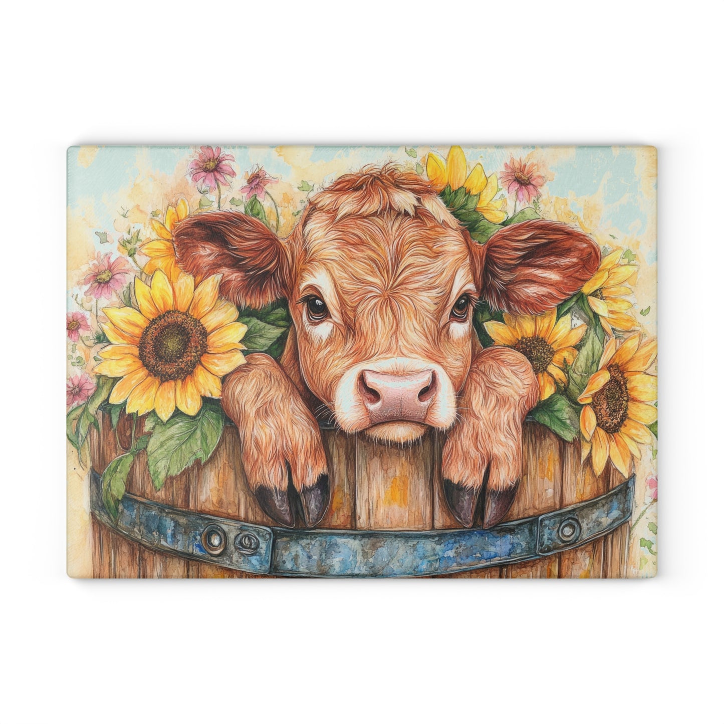 🐮🌻 Sunflower Calf Cutting Board – Rustic Farmhouse Beauty for Your Kitchen 🌼