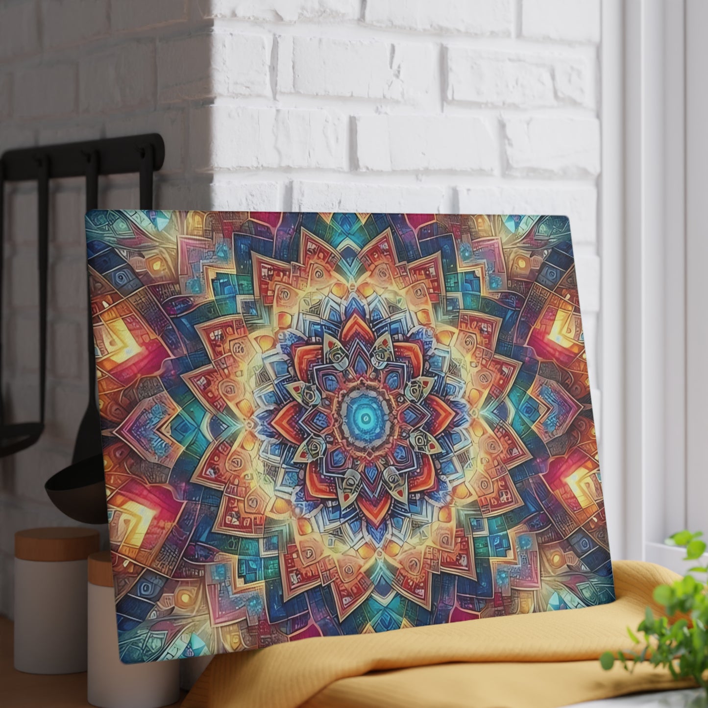 Tabla de cortar de vidrio templado con arte abstracto | Decoración de cocina moderna | Pieza de exhibición artística