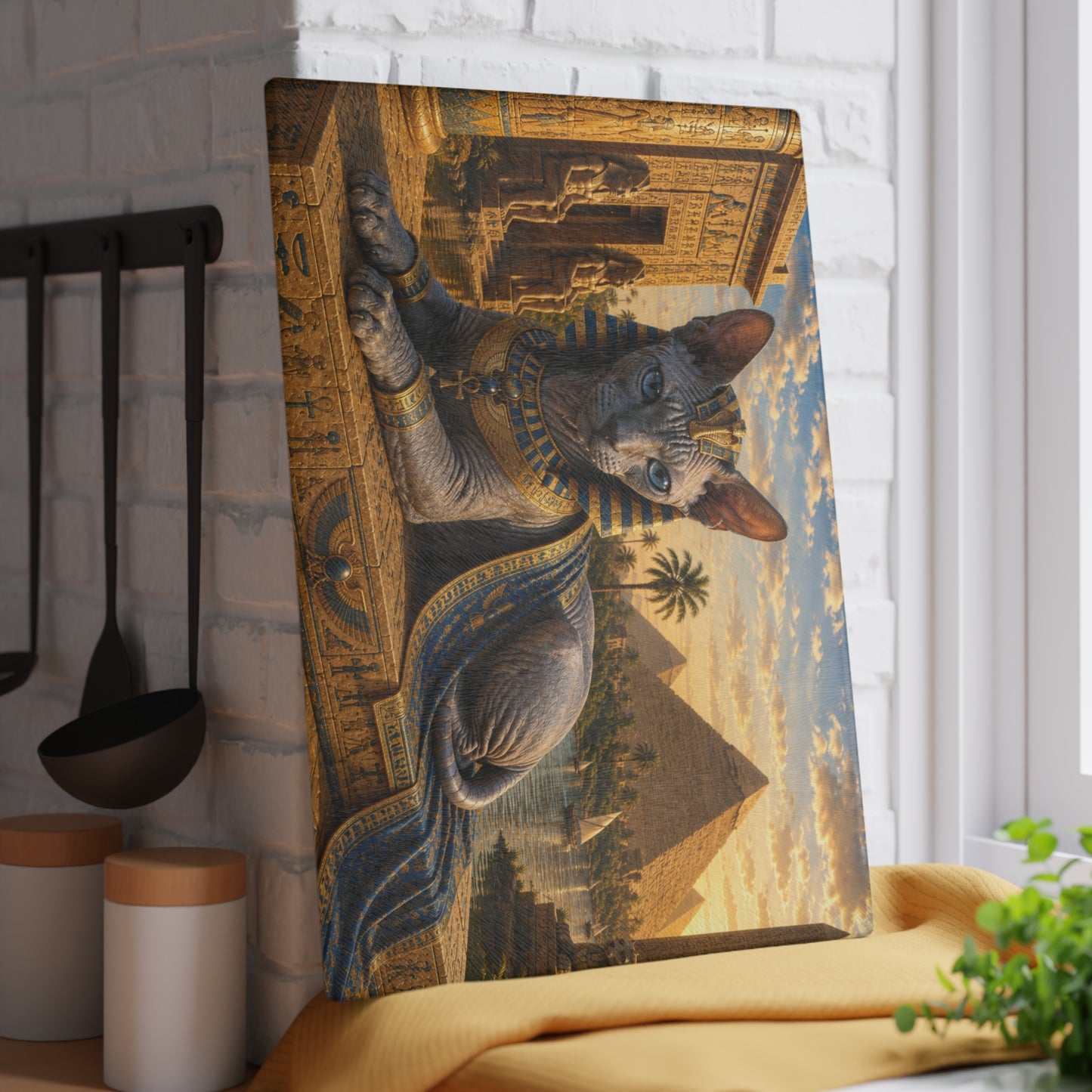 Ancient Egyptian Male Sphynx Cat Glass Cutting Board – Regal Egyptian Cat Kitchen Decor