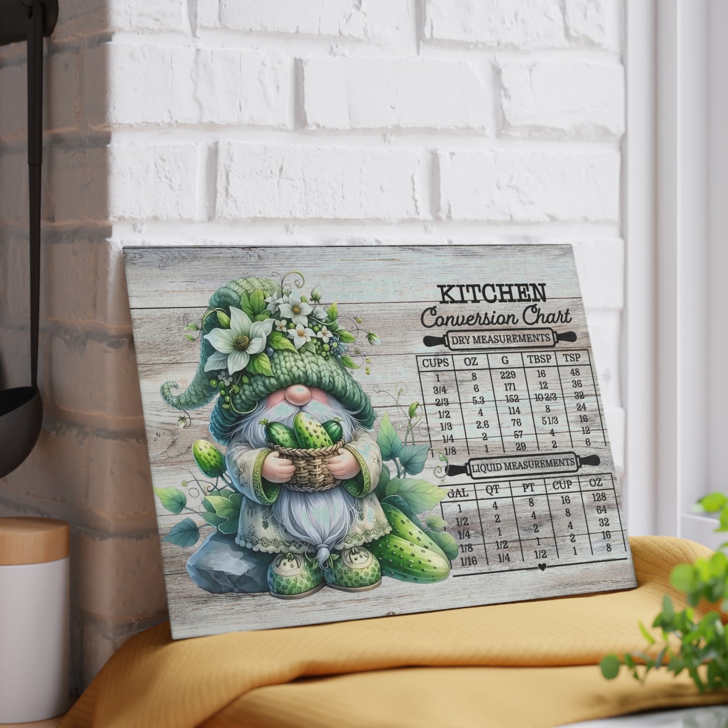 🥒🌿 Pickle Gnome Kitchen Conversion Cutting Board – Whimsical Farmhouse Fun with Rustic Charm 🧑🍳✨