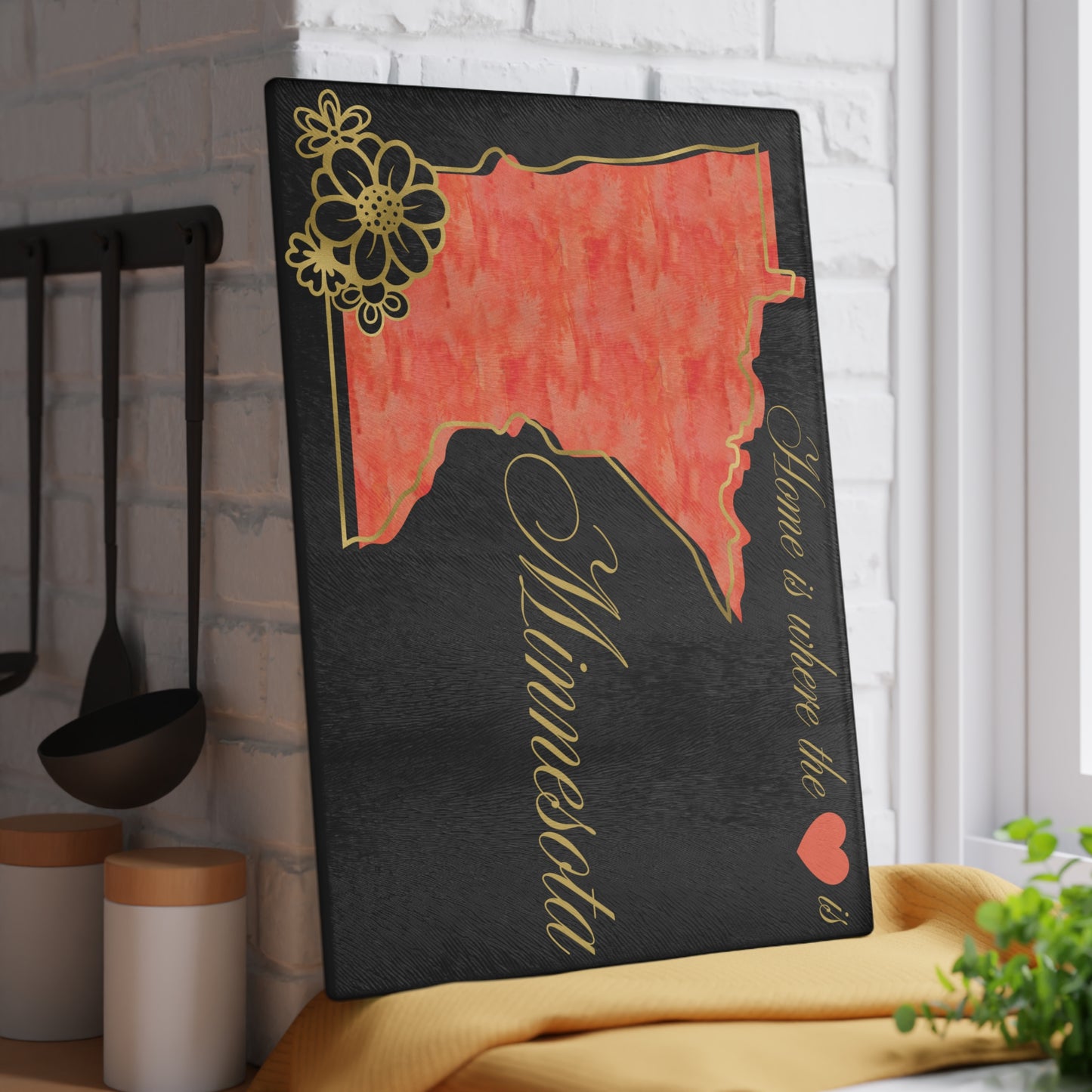 ❤️ Minnesota Floral Cutting Board – Bold Northern Charm with Golden Elegance 🌸