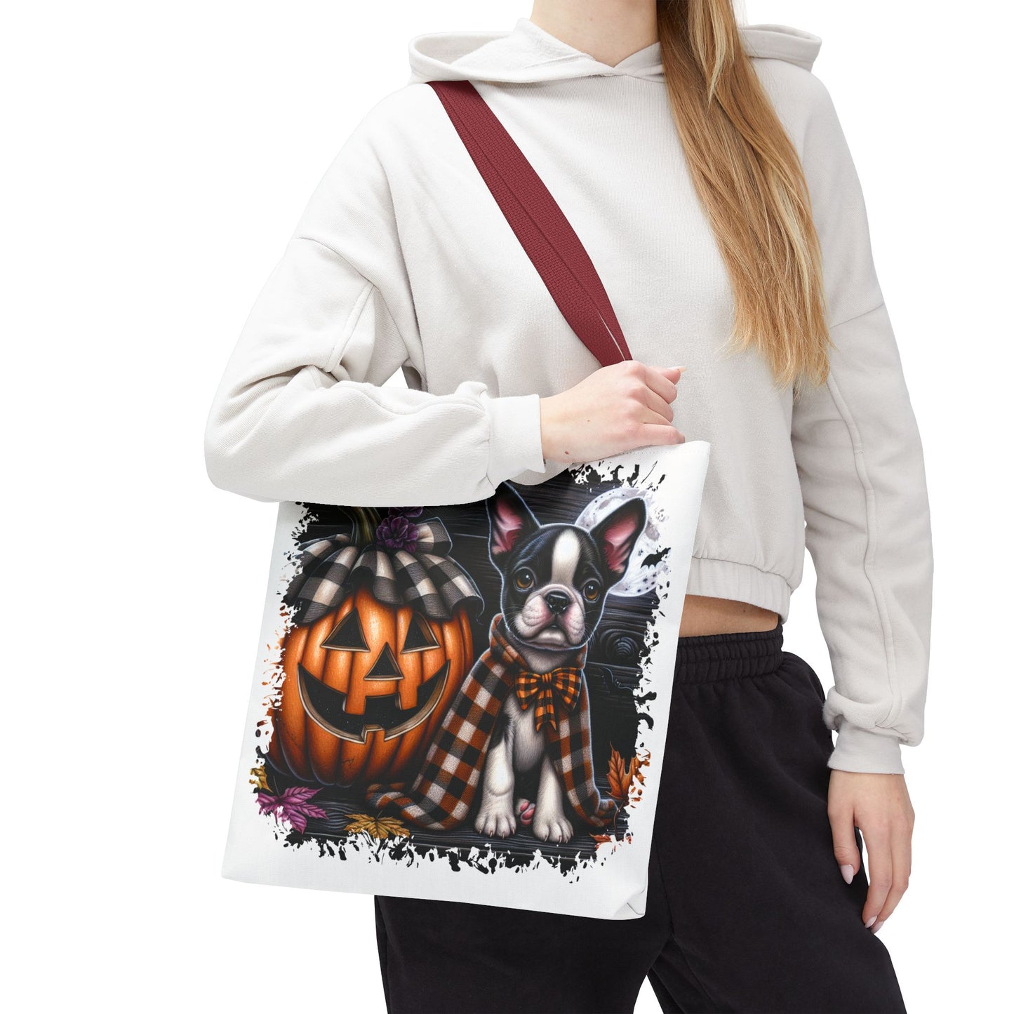 🎃 Boston Terrier Halloween Tote Bag – Spooky Cute with Plaid Style 🐾🖤👜
