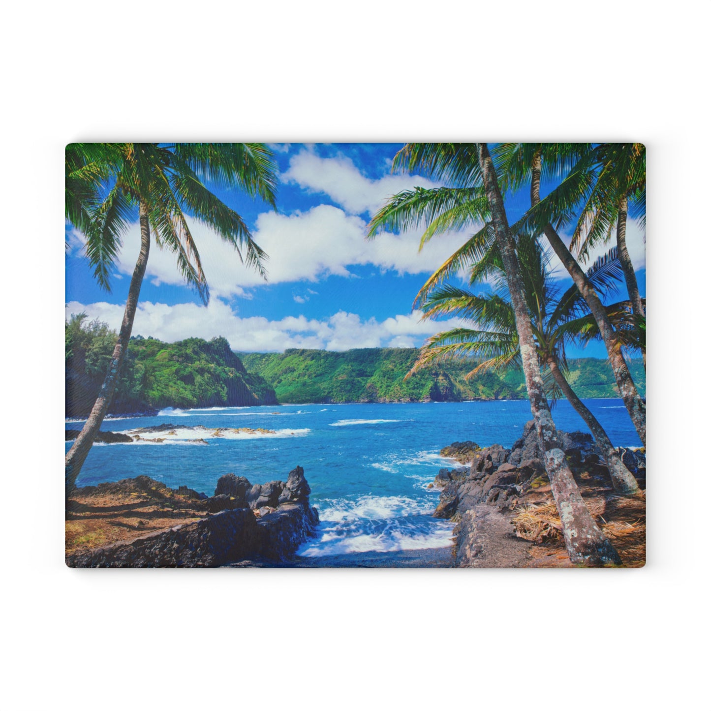 Beach & Palm Trees Glass Cutting Board – Coastal Kitchen Decor