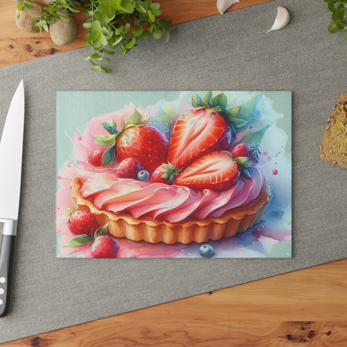 🍓 Strawberry Tart Cutting Board – Sweet & Juicy Dessert Art for Your Kitchen Display