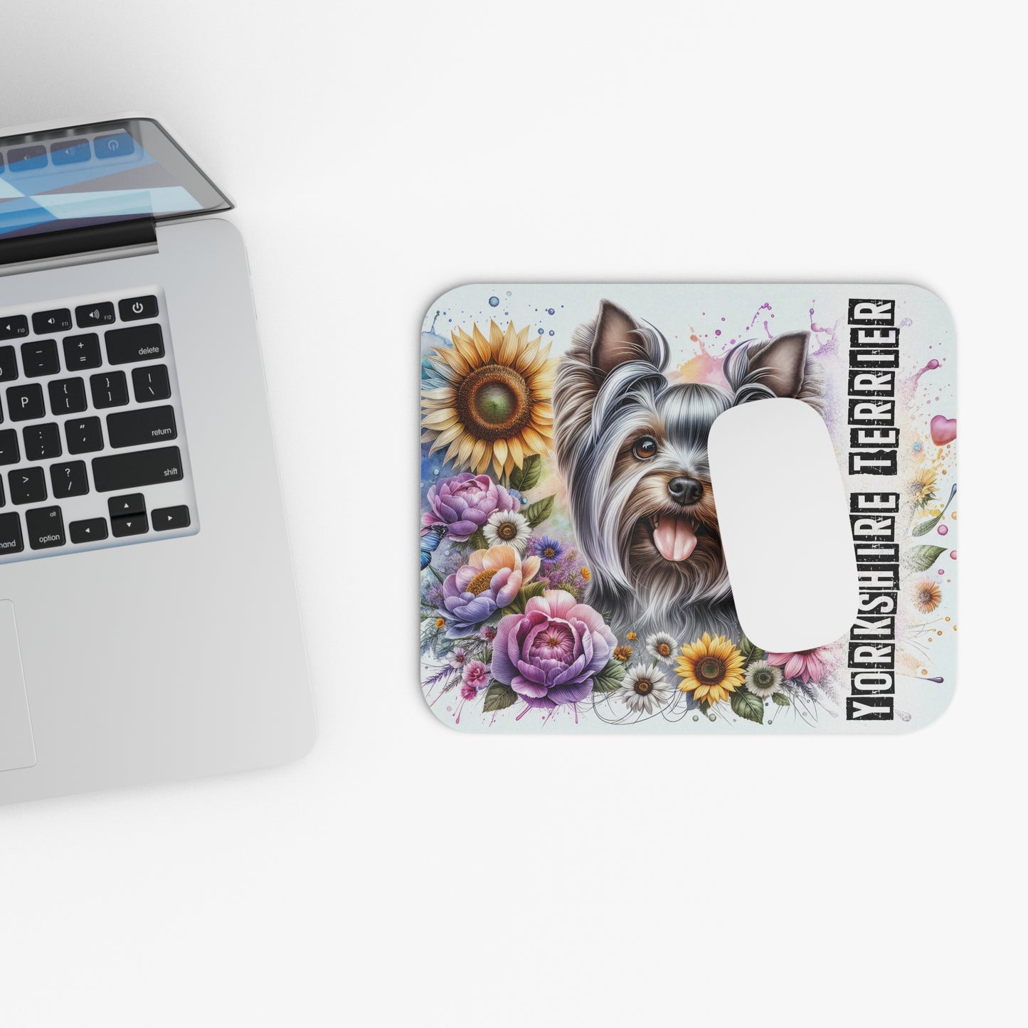 ๐ฑ๏ธ๐ป๐ถ Yorkshire Terrier Mouse Pad โ Yorkie with Sunflowers & Florals Desk Art
