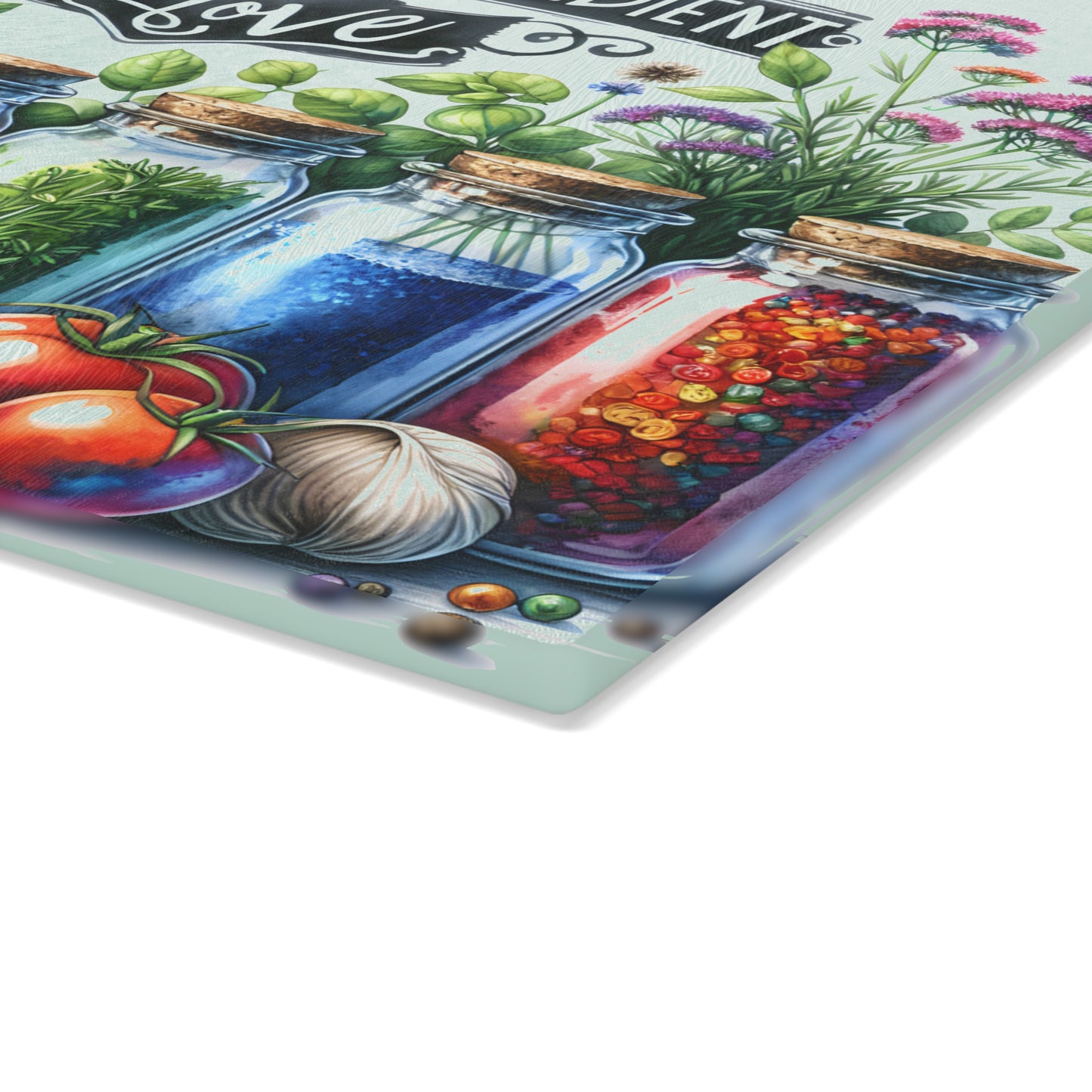 🌿 The Secret Ingredient Is Love Cutting Board – Colorful Herbs & Spices with Farmhouse Charm 🍅💚
