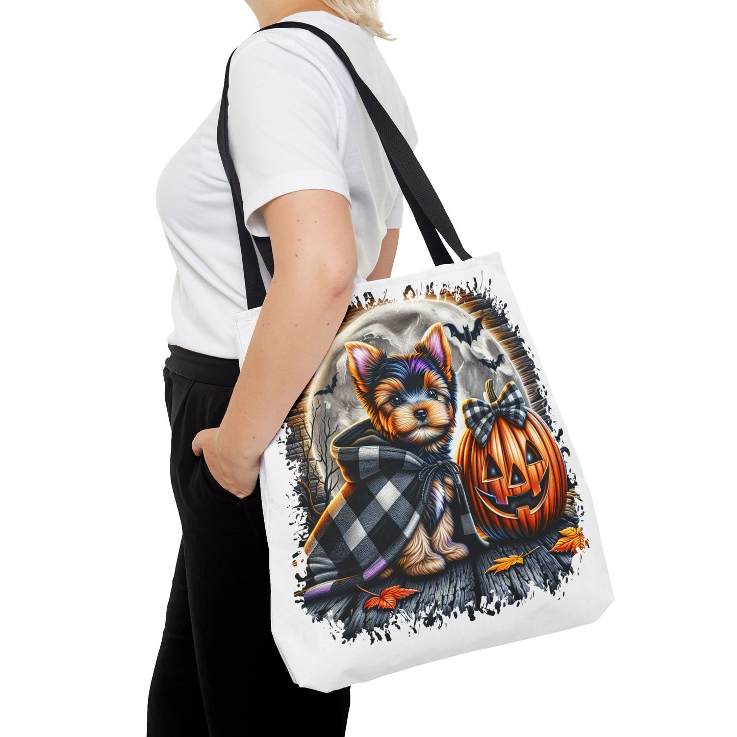 ๐ Yorkie Halloween Tote Bag โ Spooky Cute & Plaid Perfect ๐พ๐ค๐