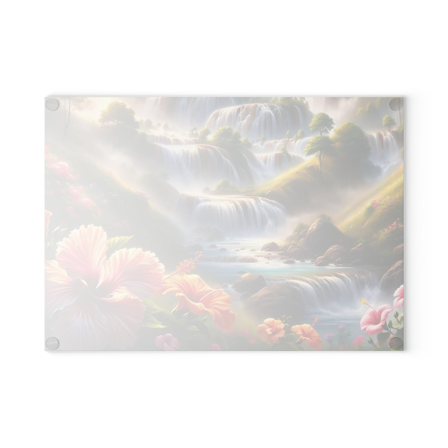 Tabla de cortar de vidrio Cascading Dreams: un paisaje floral encantado para amantes de la naturaleza