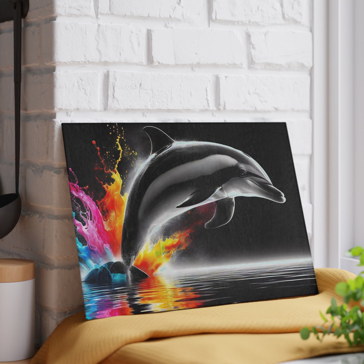 Tabla de cortar con diseño de delfín, vidrio templado con vibrantes escenas de delfines, regalo para chef, regalo para ella, regalo de boda o inauguración de la casa.