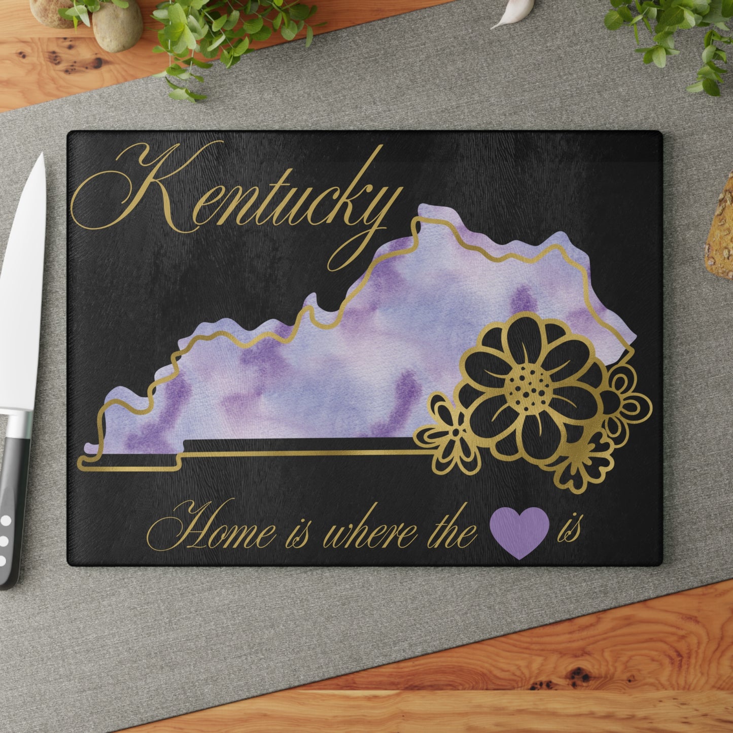 💜 Kentucky State Cutting Board – Purple Pride with Southern Heart