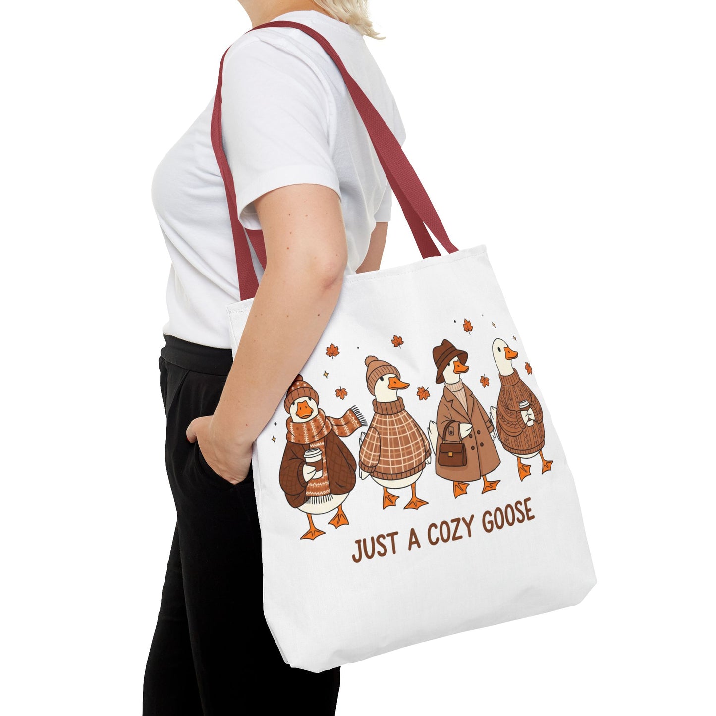 🪶 Just a Cozy Goose Tote Bag – Fall Fashion with Feathered Charm