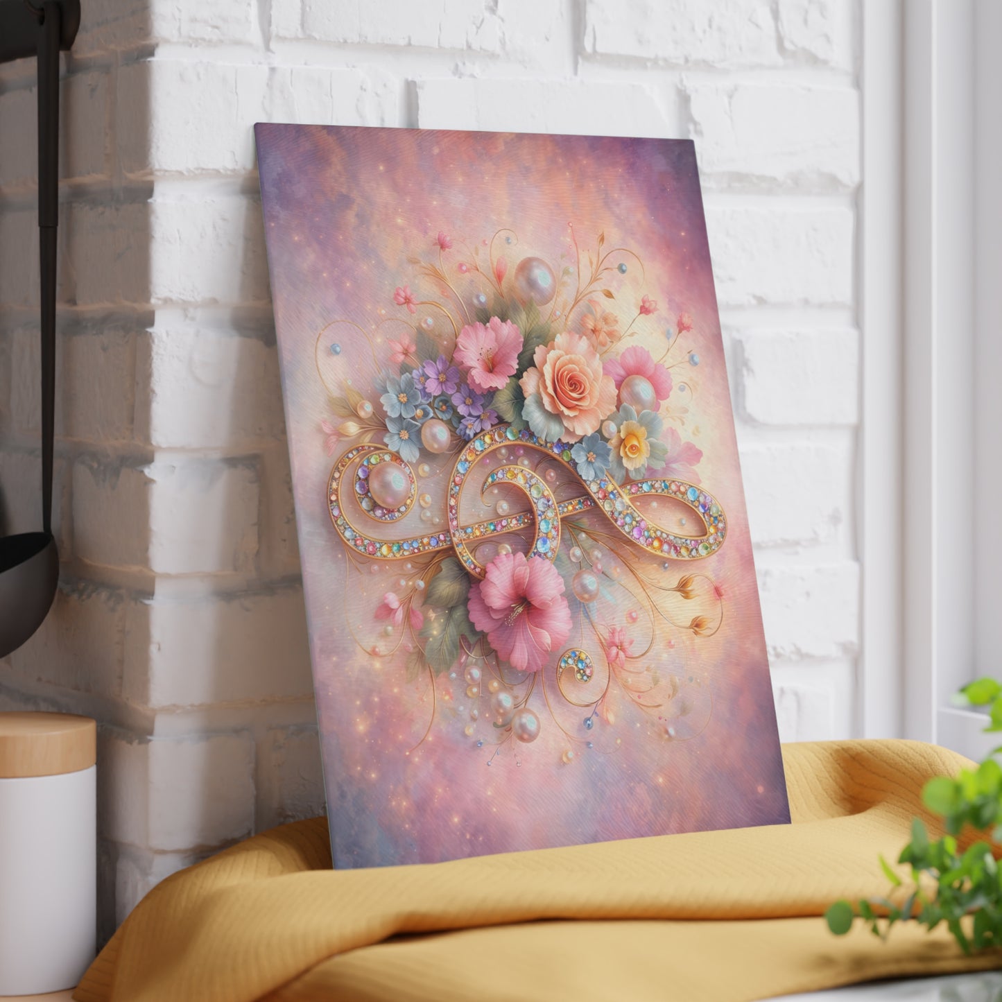 Floral Treble Clef Glass Cutting Board – Elegant Music-Inspired Art Kitchen Decor
